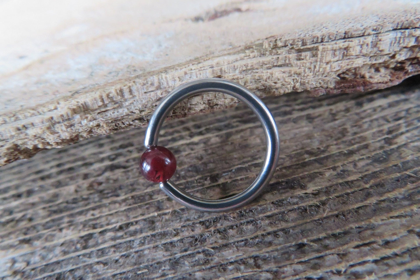 Natural Deep Red Garnet Stone Bead Steel CBR Ring Hoop 16G (1.2mm) 14G (1.6mm) Nose Cartilage Septum Piercing 316L Surgical Hypoallergenic