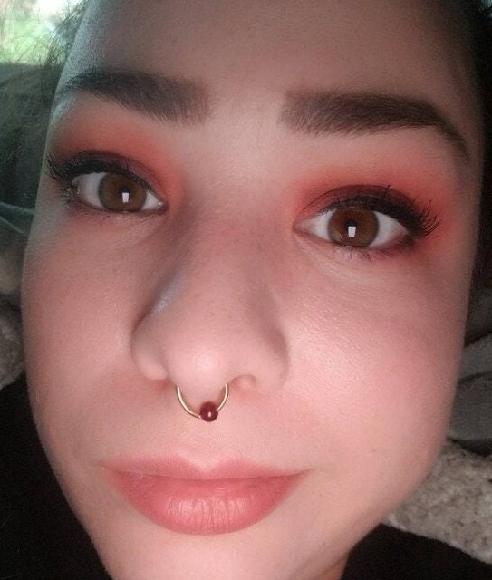 Natural Deep Red Garnet Stone Bead Rose Gold Titanium Plated CBR Ring Hoop 16G (1.2mm) 14G (1.6mm) Nose Cartilage Septum Piercing 316L Steel