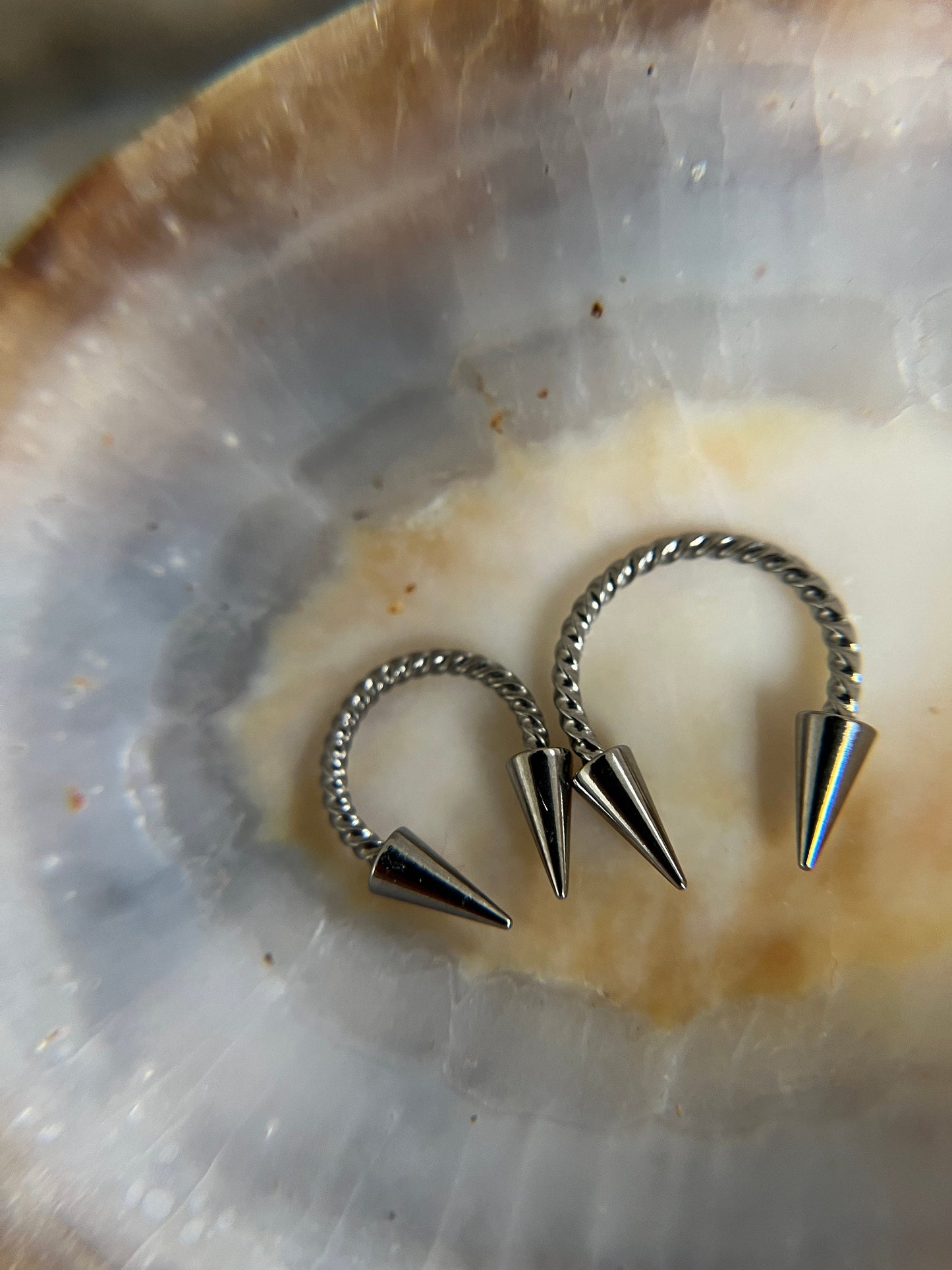 Petite Twisted Braided Horseshoe Ring Long Spikes 16G (1.2mm) Hypoallergenic Septum Piercing Small Snug Diameter Spiked 316L Surgical Steel