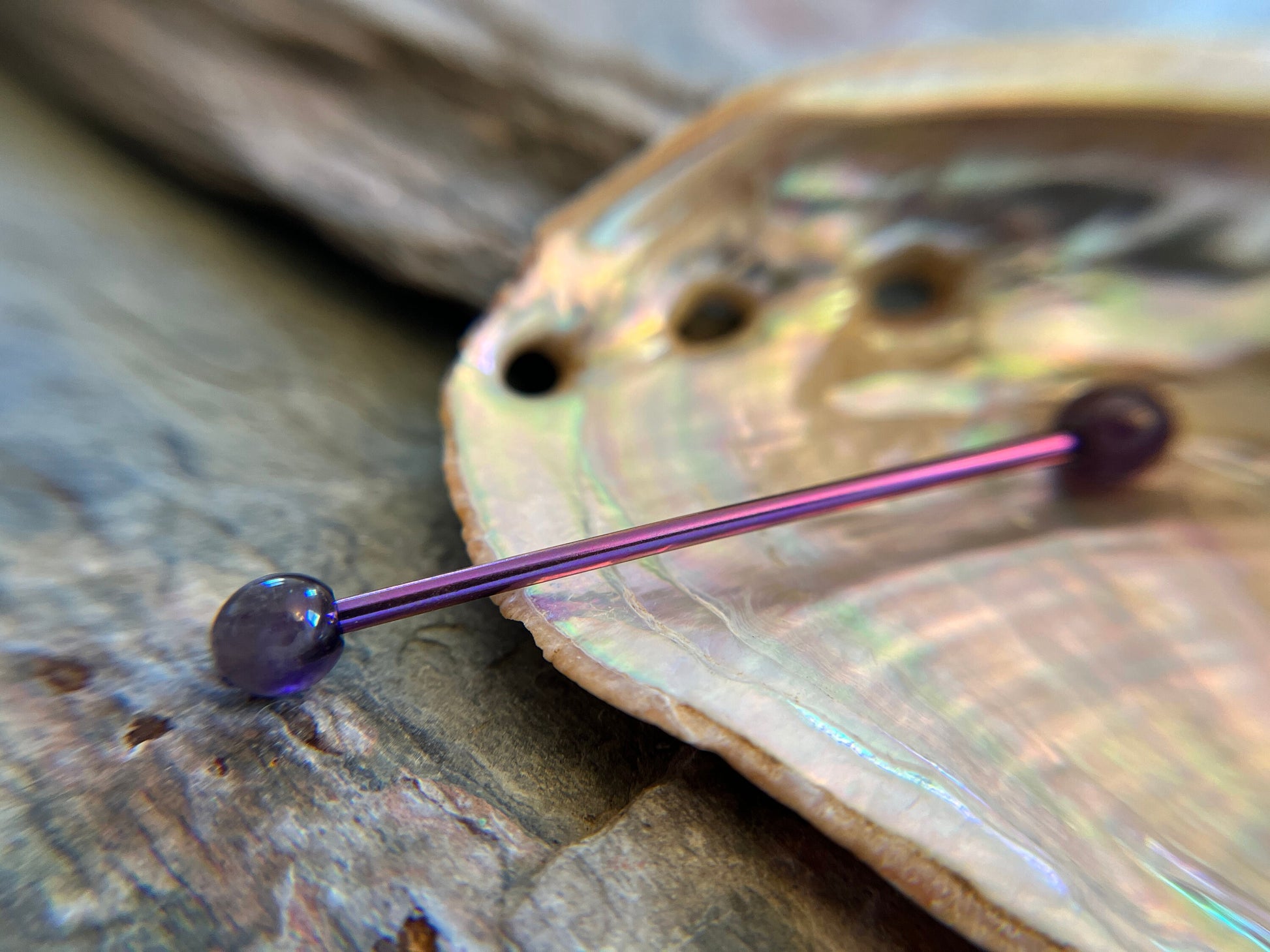 Petite Stones Purple Titanium Ion Plated Natural Amethyst Industrial Scaffold Bar Barbell 14G (1.6mm) Piercing Piercings Crystal Stone