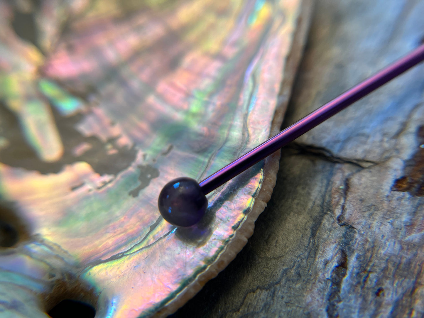 Petite Stones Purple Titanium Ion Plated Natural Amethyst Industrial Scaffold Bar Barbell 14G (1.6mm) Piercing Piercings Crystal Stone