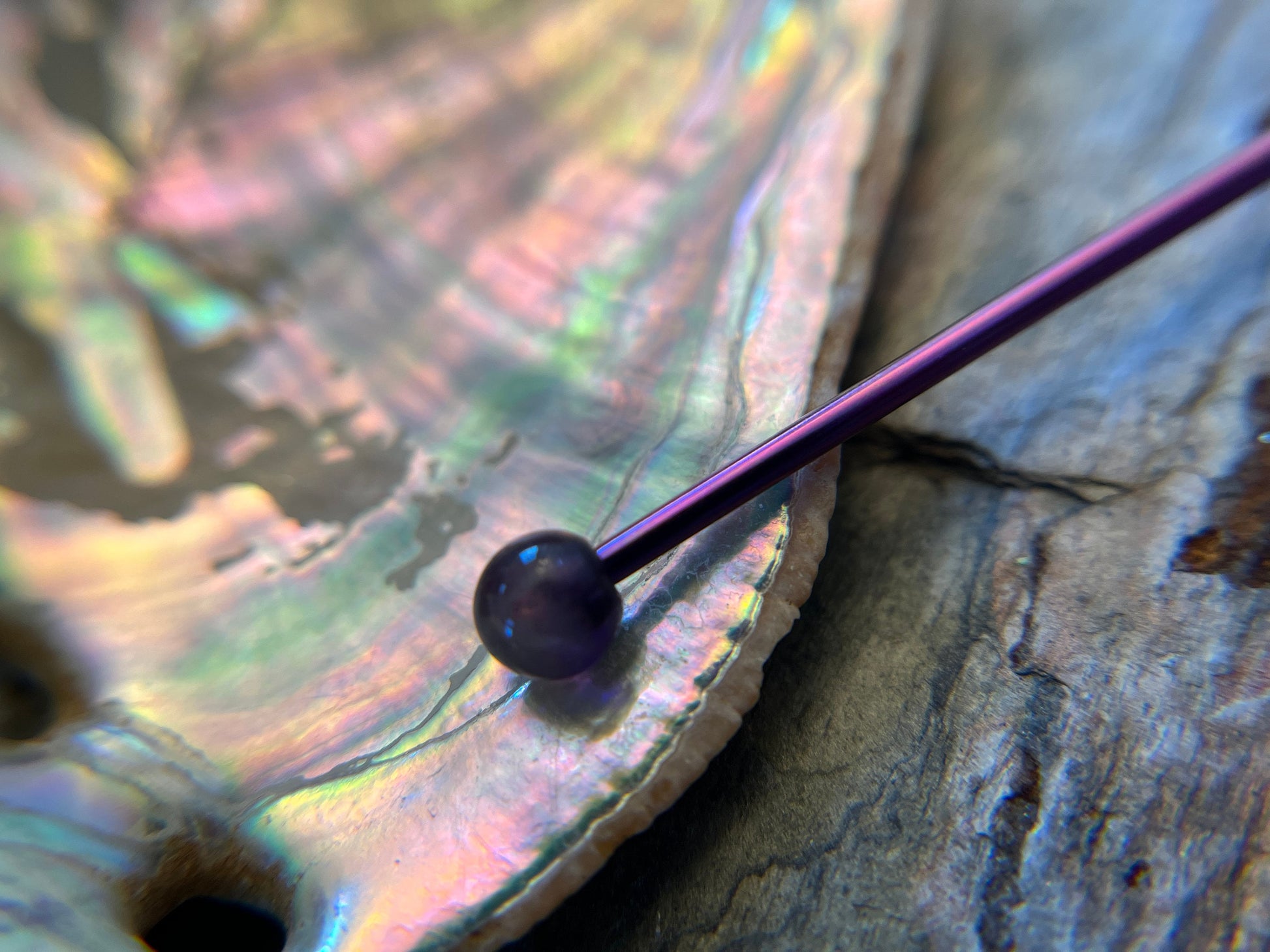 Petite Stones Purple Titanium Ion Plated Natural Amethyst Industrial Scaffold Bar Barbell 14G (1.6mm) Piercing Piercings Crystal Stone