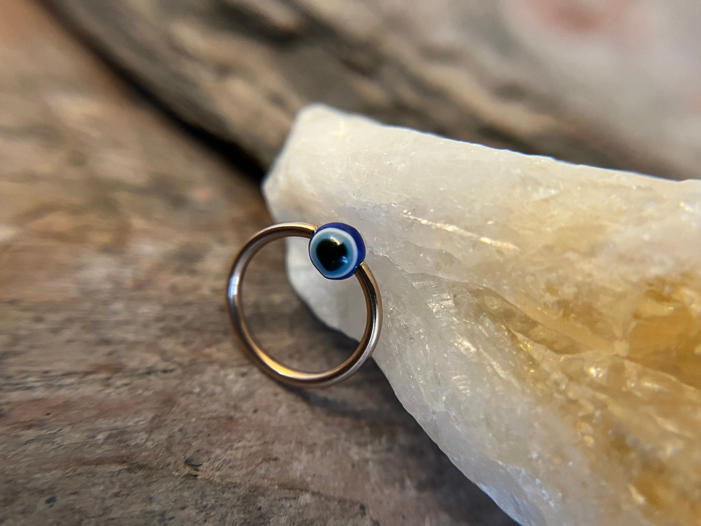 Blue Evil Eye Bead Rose Gold Titanium Ion Plated CBR Ring Hoop 16G (1.2mm) 14G (1.6mm) Nose Helix Septum Lip Piercing Resin Boho Handmade