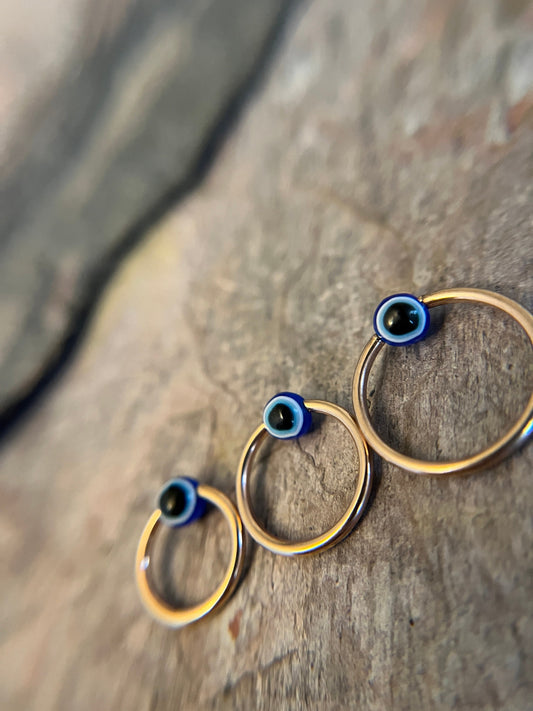Blue Evil Eye Bead Rose Gold Titanium Ion Plated CBR Ring Hoop 16G (1.2mm) 14G (1.6mm) Nose Helix Septum Lip Piercing Resin Boho Handmade