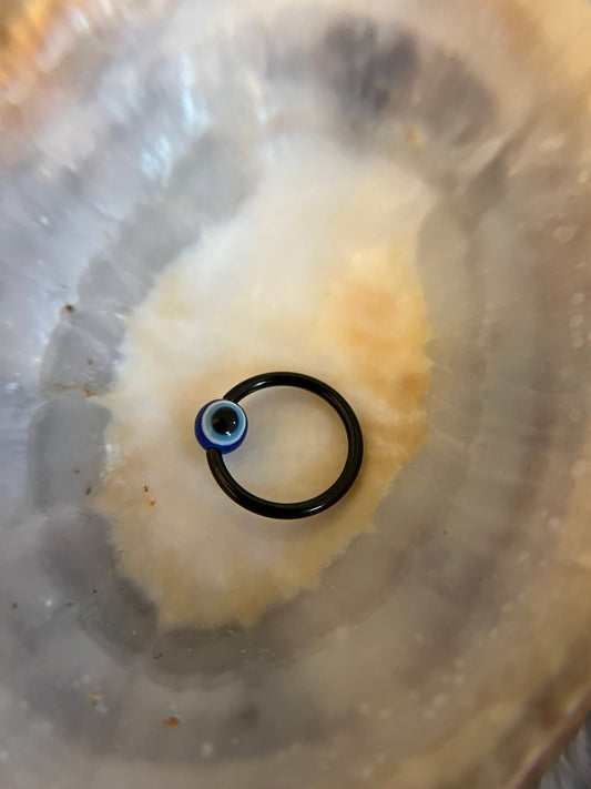Blue Evil Eye Bead Black Titanium Ion Plated CBR Ring Hoop 16G (1.2mm) 14G (1.6mm) Nose Helix Septum Lip Piercing Resin Boho Hamsa Handmade