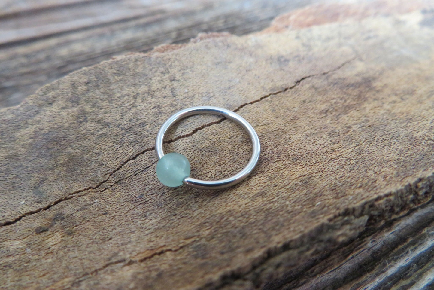 Natural Green Aventurine Stone Bead Steel CBR Ring Hoop 16G (1.2mm) 14G (1.6mm) Nose Cartilage Septum Piercing 316L Surgical Hypoallergenic