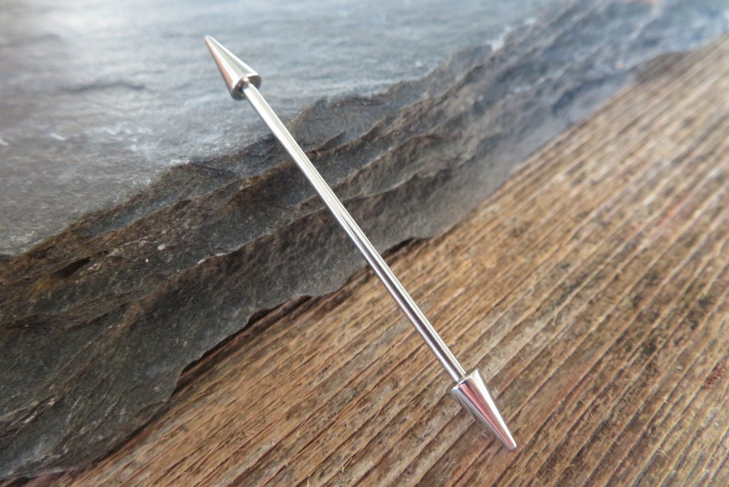 Pick-Your-Finish Long Spiked Industrial Scaffold Bar Barbells 14G (1.6mm) Piercing Piercings Barbell Spikes Spike Punk Rock Goth