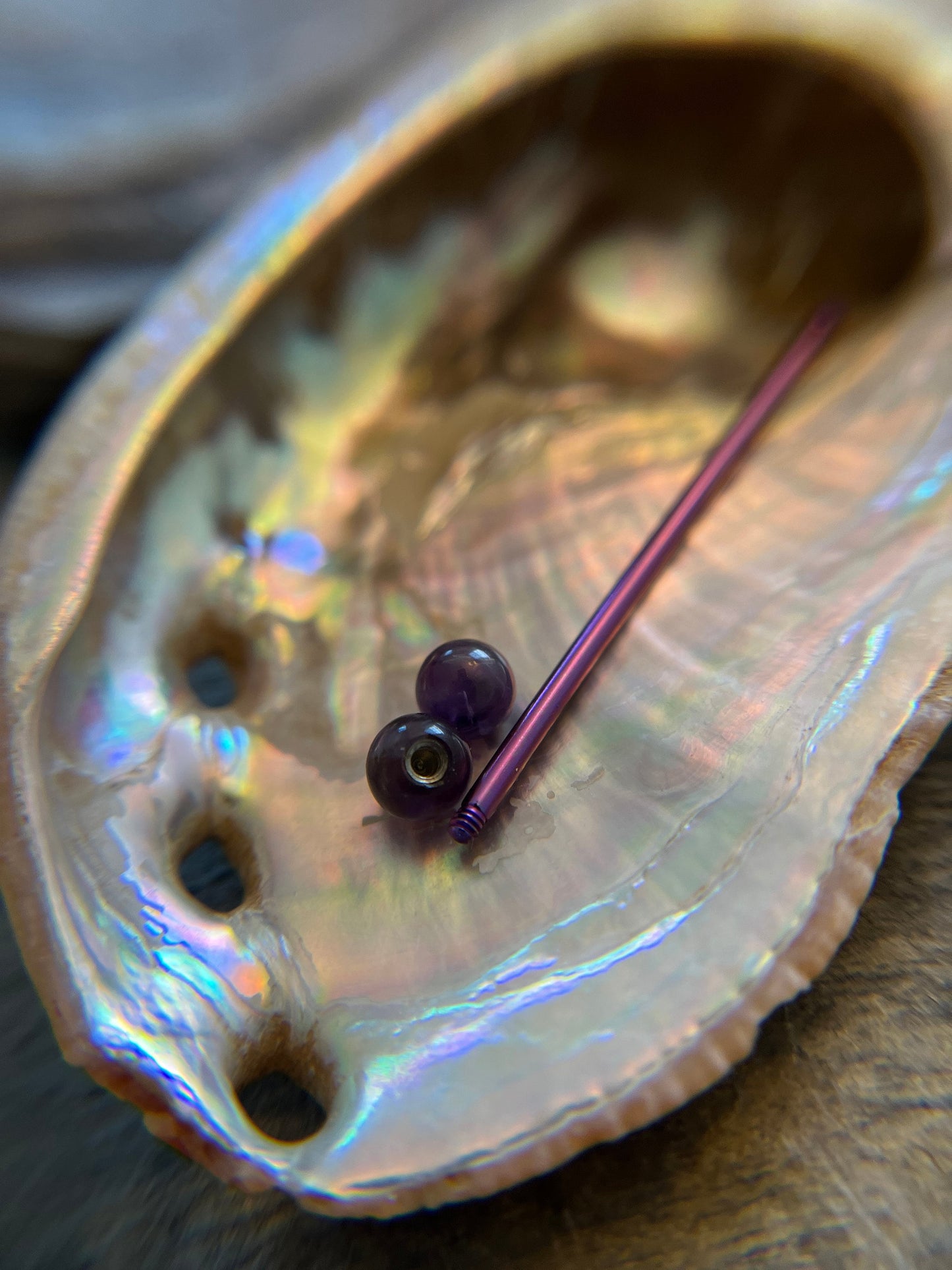 Petite Stones Purple Titanium Ion Plated Natural Amethyst Industrial Scaffold Bar Barbell 14G (1.6mm) Piercing Piercings Crystal Stone