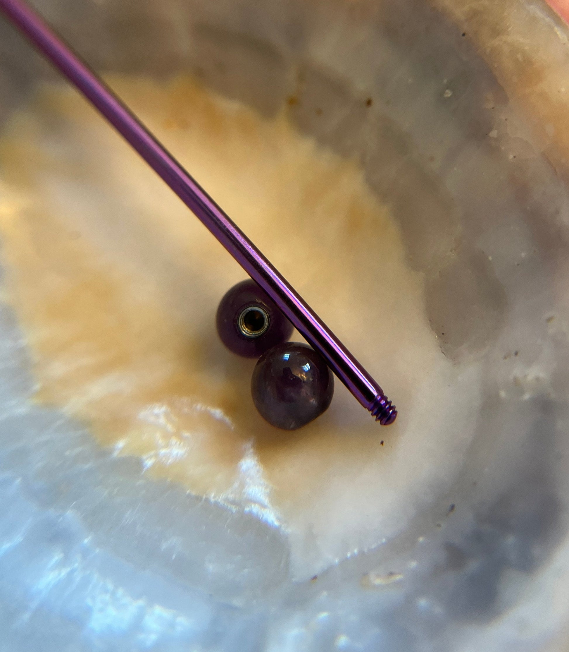 Petite Stones Purple Titanium Ion Plated Natural Amethyst Industrial Scaffold Bar Barbell 14G (1.6mm) Piercing Piercings Crystal Stone