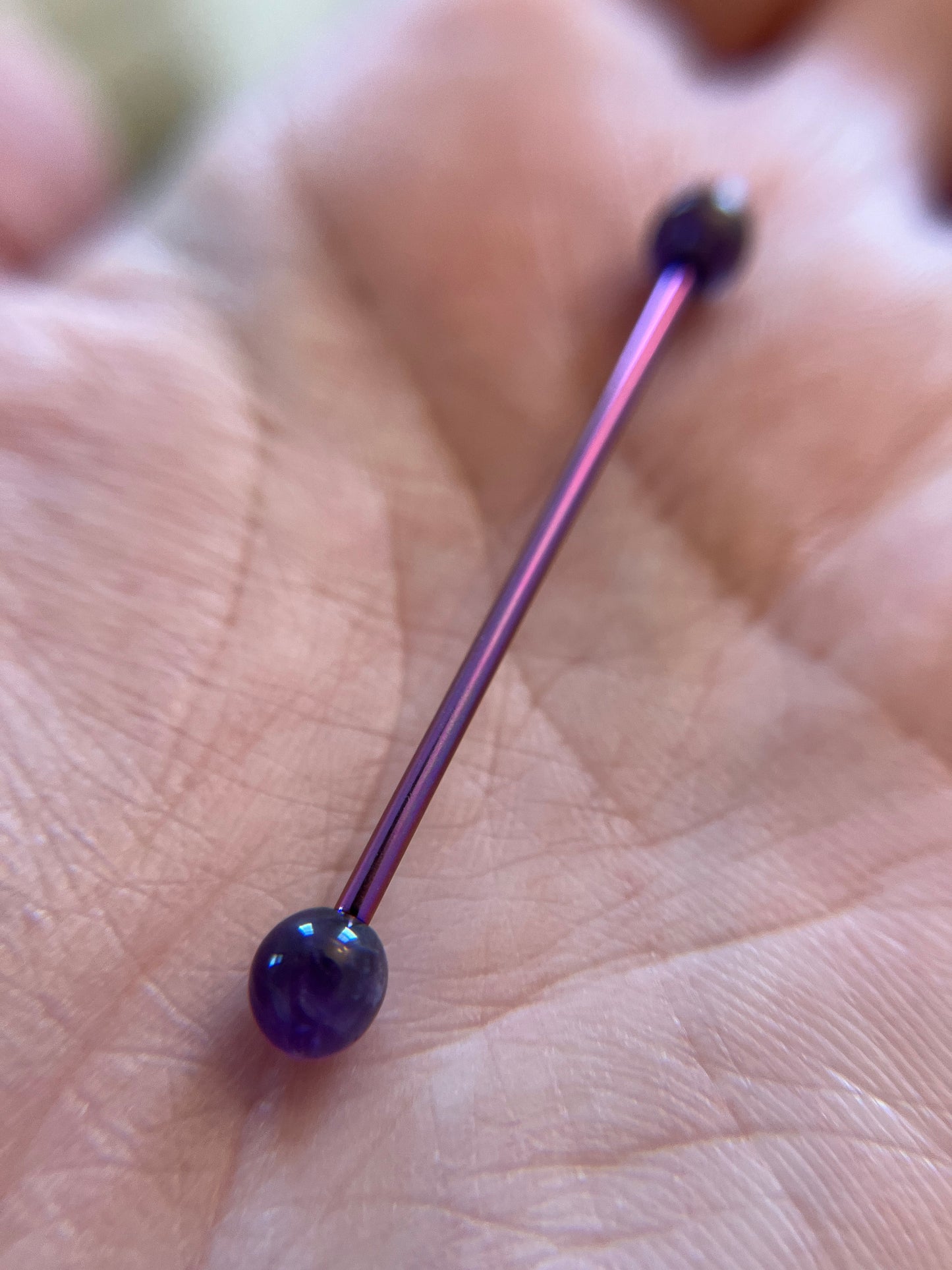 Petite Stones Purple Titanium Ion Plated Natural Amethyst Industrial Scaffold Bar Barbell 14G (1.6mm) Piercing Piercings Crystal Stone