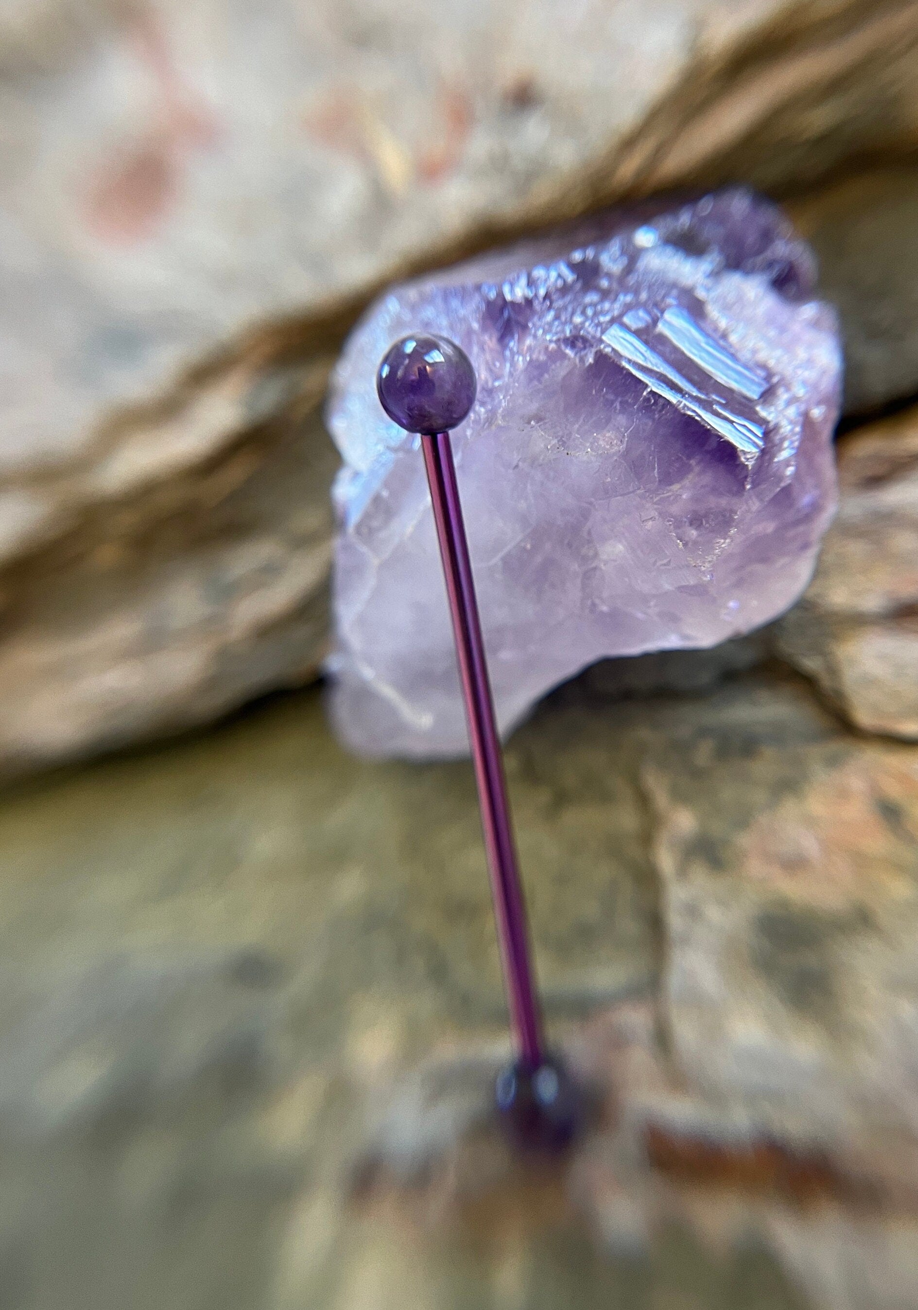 Petite Stones Purple Titanium Ion Plated Natural Amethyst Industrial Scaffold Bar Barbell 14G (1.6mm) Piercing Piercings Crystal Stone