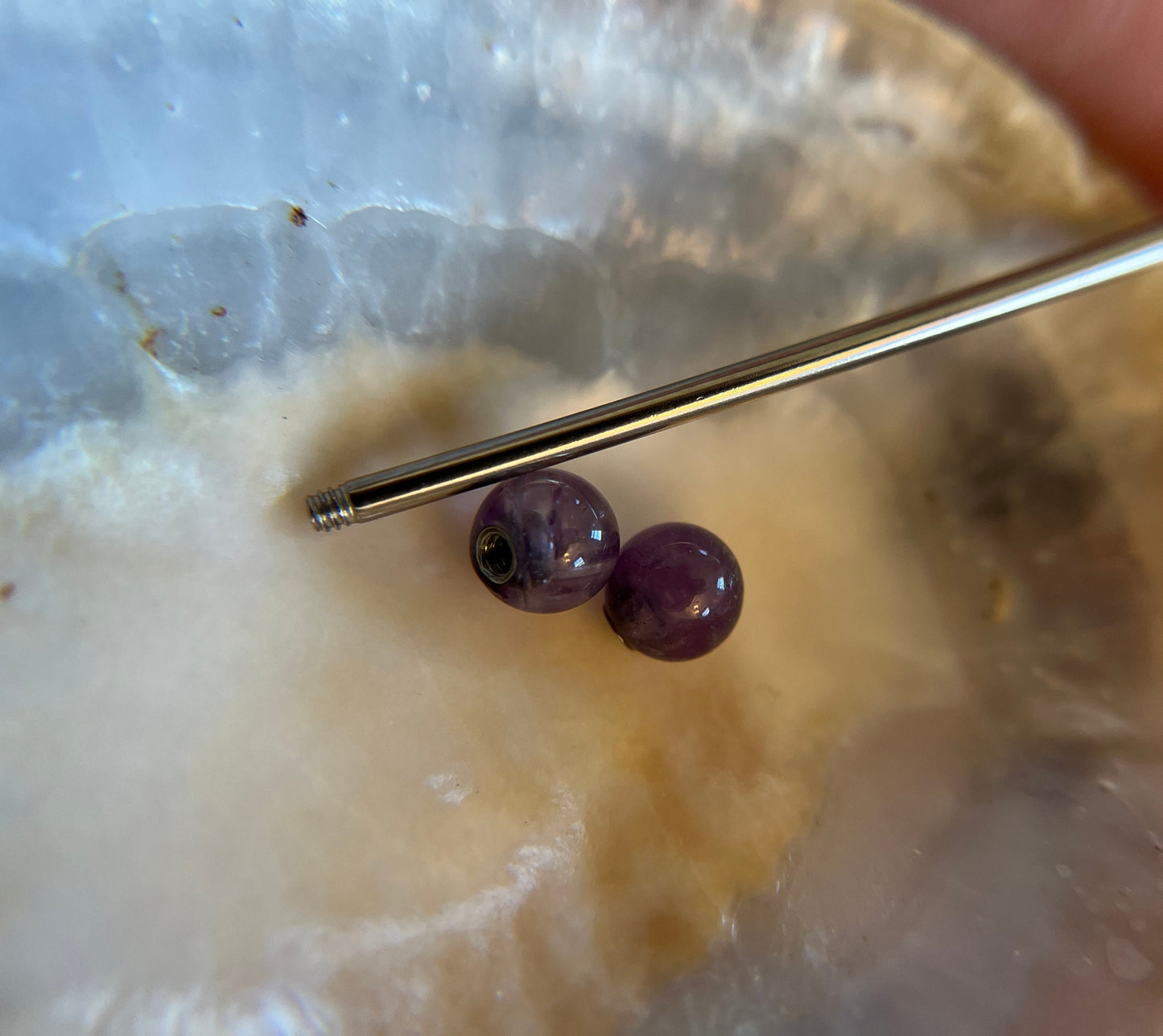 Rose Gold Pick Your Finish Petite Stones Ion Plated Natural Amethyst Industrial Scaffold Bar Barbell 14G (1.6mm) Piercing Piercings