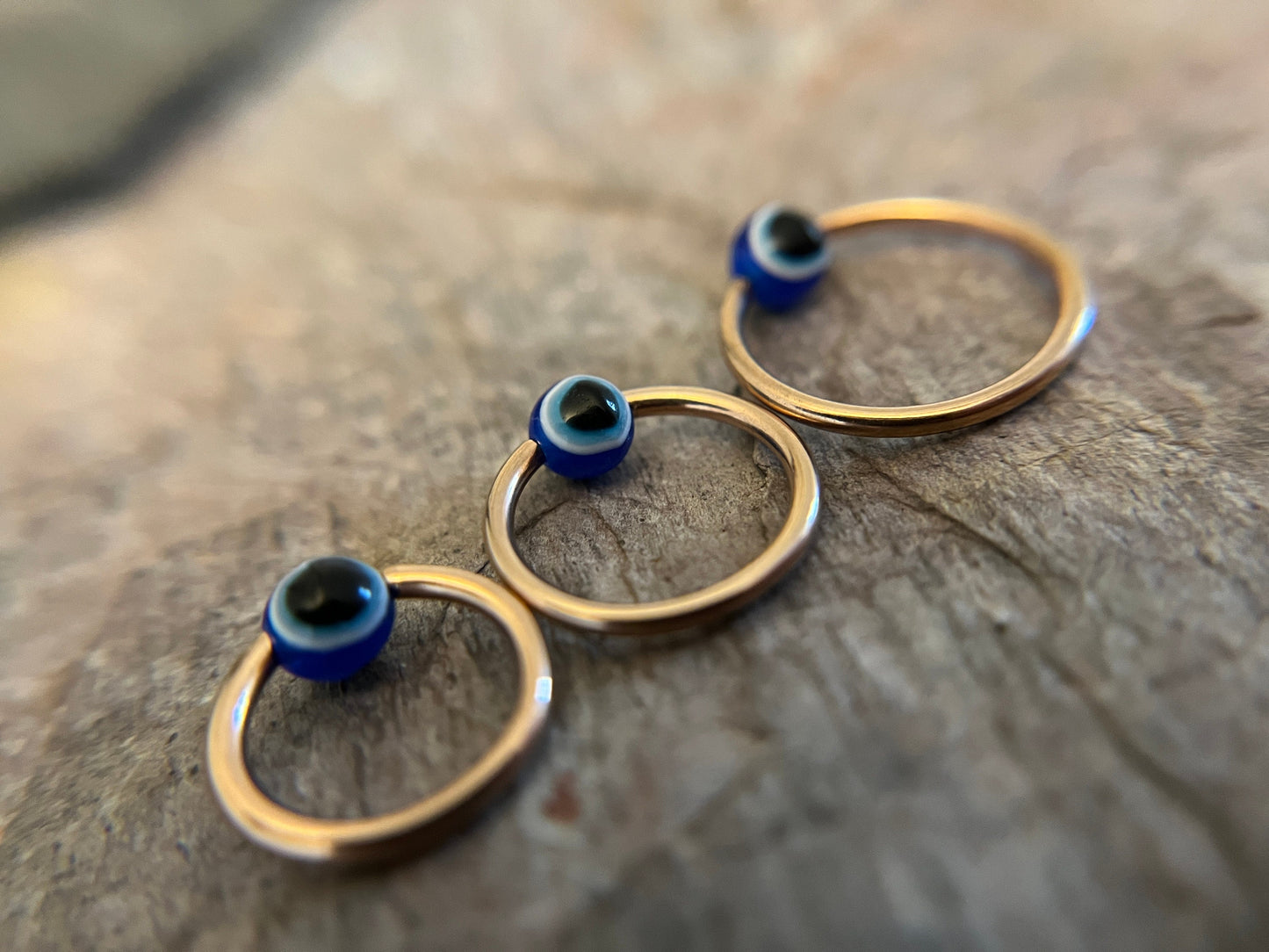 Blue Evil Eye Bead Rose Gold Titanium Ion Plated CBR Ring Hoop 16G (1.2mm) 14G (1.6mm) Nose Helix Septum Lip Piercing Resin Boho Handmade