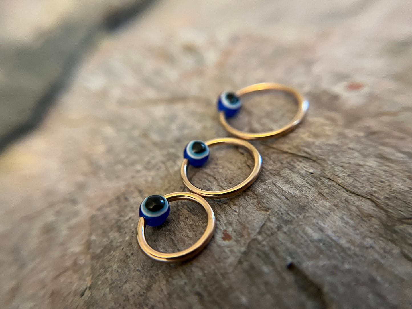Blue Evil Eye Bead Rose Gold Titanium Ion Plated CBR Ring Hoop 16G (1.2mm) 14G (1.6mm) Nose Helix Septum Lip Piercing Resin Boho Handmade