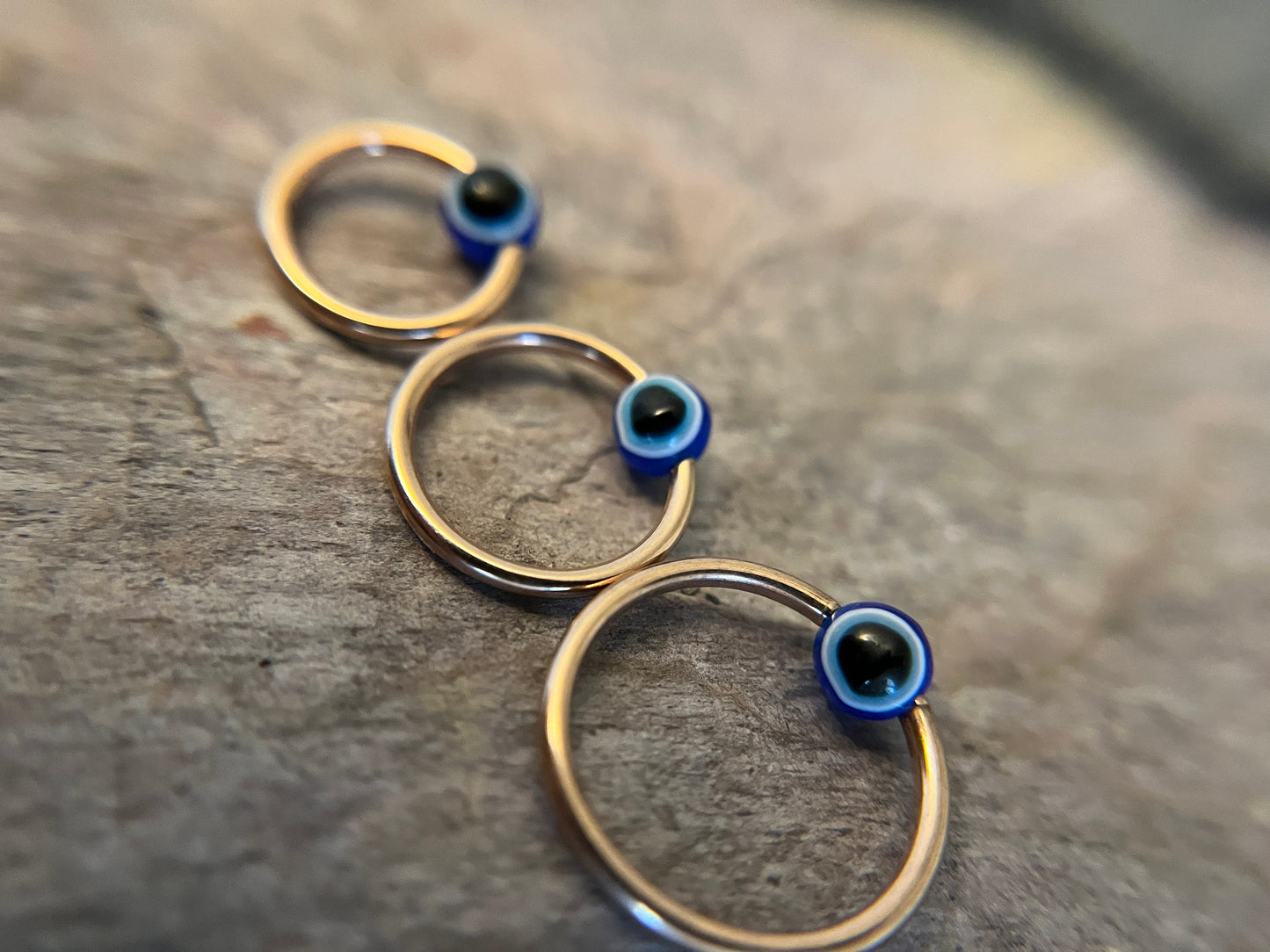 Blue Evil Eye Bead Rose Gold Titanium Ion Plated CBR Ring Hoop 16G (1.2mm) 14G (1.6mm) Nose Helix Septum Lip Piercing Resin Boho Handmade