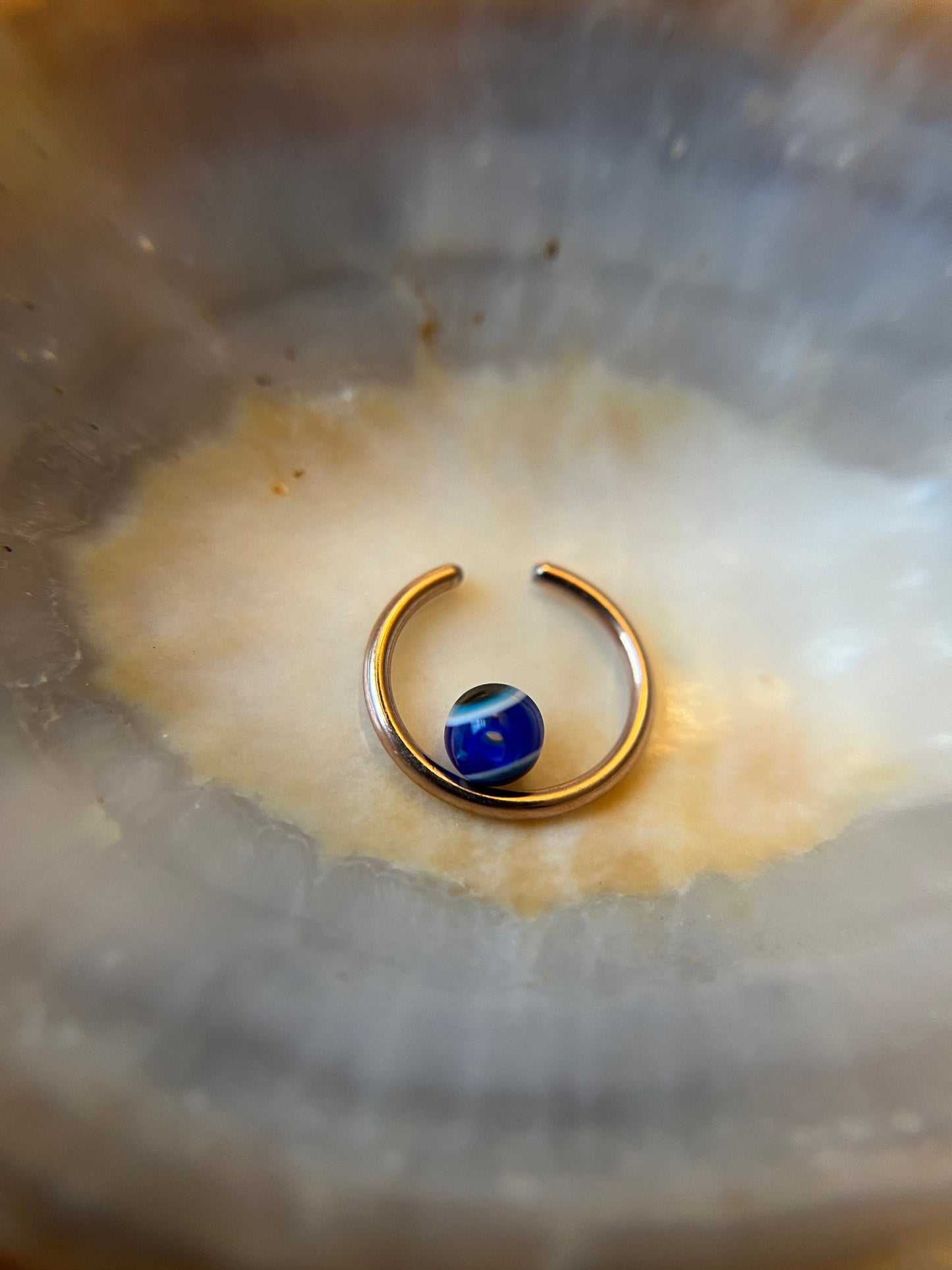 Blue Evil Eye Bead Rose Gold Titanium Ion Plated CBR Ring Hoop 16G (1.2mm) 14G (1.6mm) Nose Helix Septum Lip Piercing Resin Boho Handmade