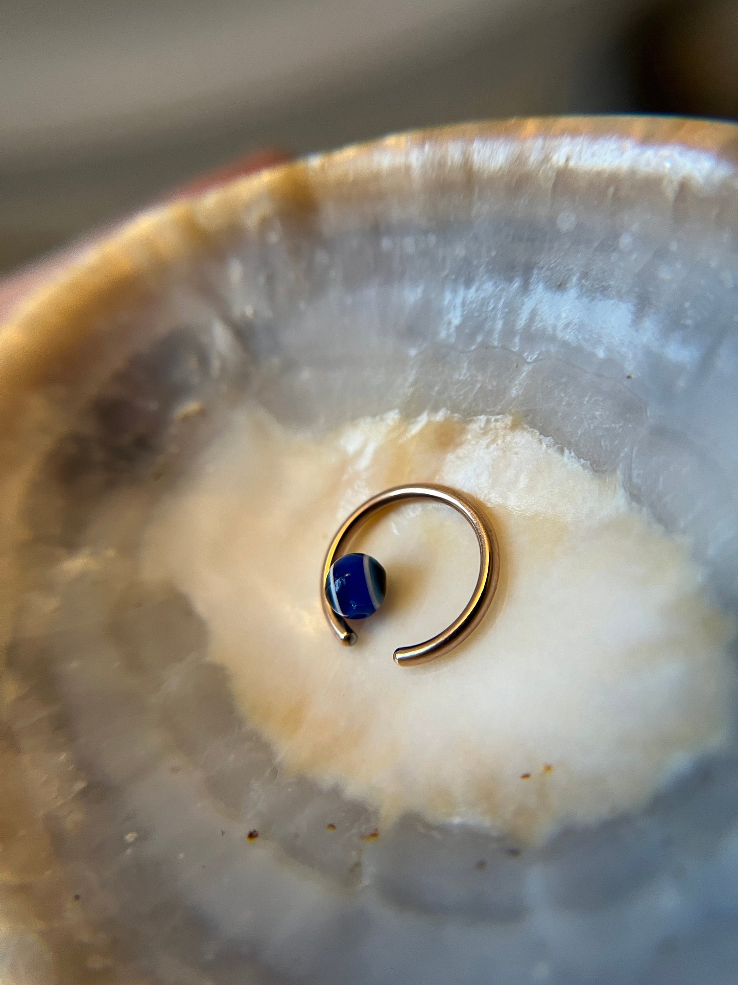 Blue Evil Eye Bead Rose Gold Titanium Ion Plated CBR Ring Hoop 16G (1.2mm) 14G (1.6mm) Nose Helix Septum Lip Piercing Resin Boho Handmade