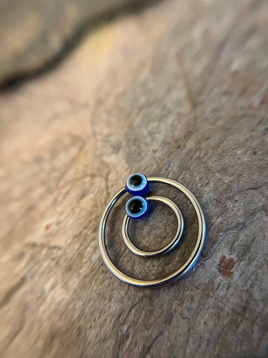 Blue Evil Eye Bead 316L Surgical Steel CBR Ring Hoop 16G (1.2mm) 14G (1.6mm) Nose Helix Septum Lip Piercing Resin Boho Hamsa Handmade