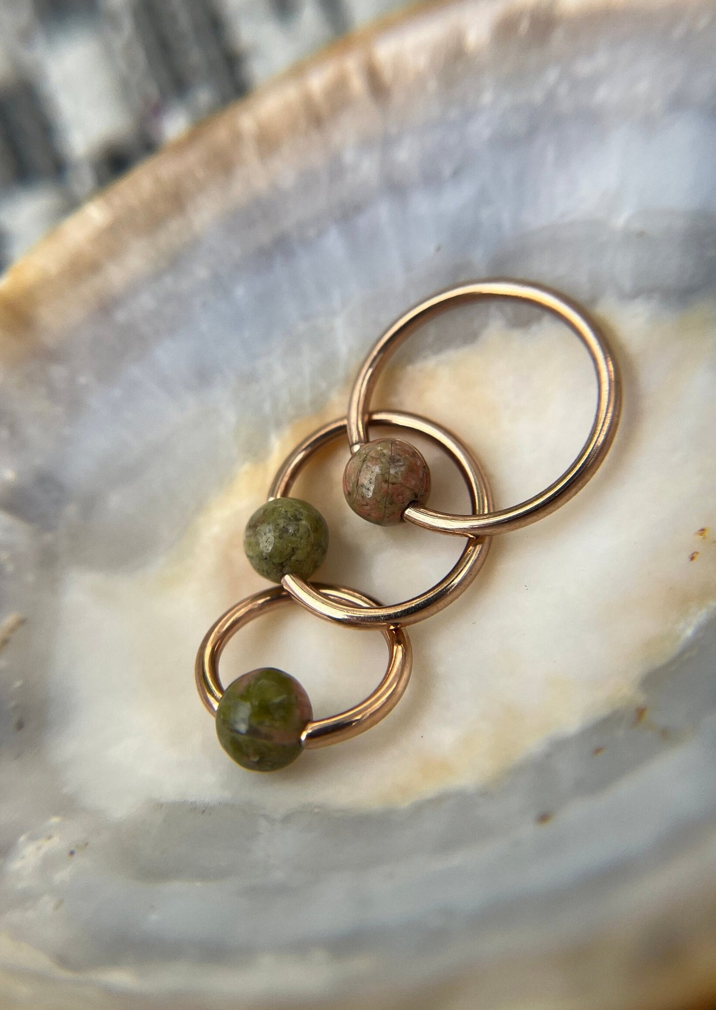 Natural Unakite Stone Bead Rose Gold Titanium Plated CBR Ring Hoop 16G (1.2mm) 14G (1.6mm) Nose Cartilage Septum Piercing 316L Steel