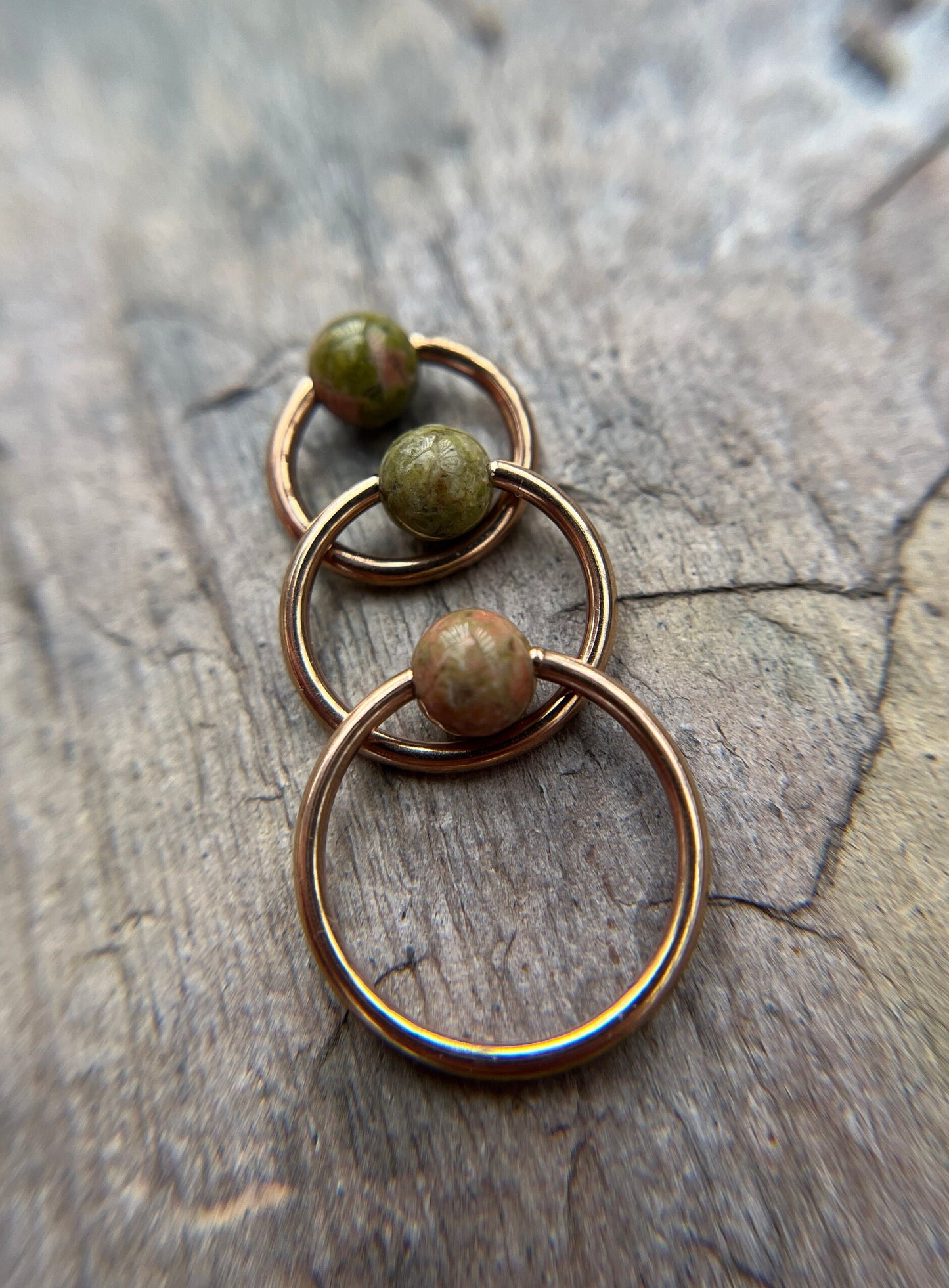 Natural Unakite Stone Bead Rose Gold Titanium Plated CBR Ring Hoop 16G (1.2mm) 14G (1.6mm) Nose Cartilage Septum Piercing 316L Steel