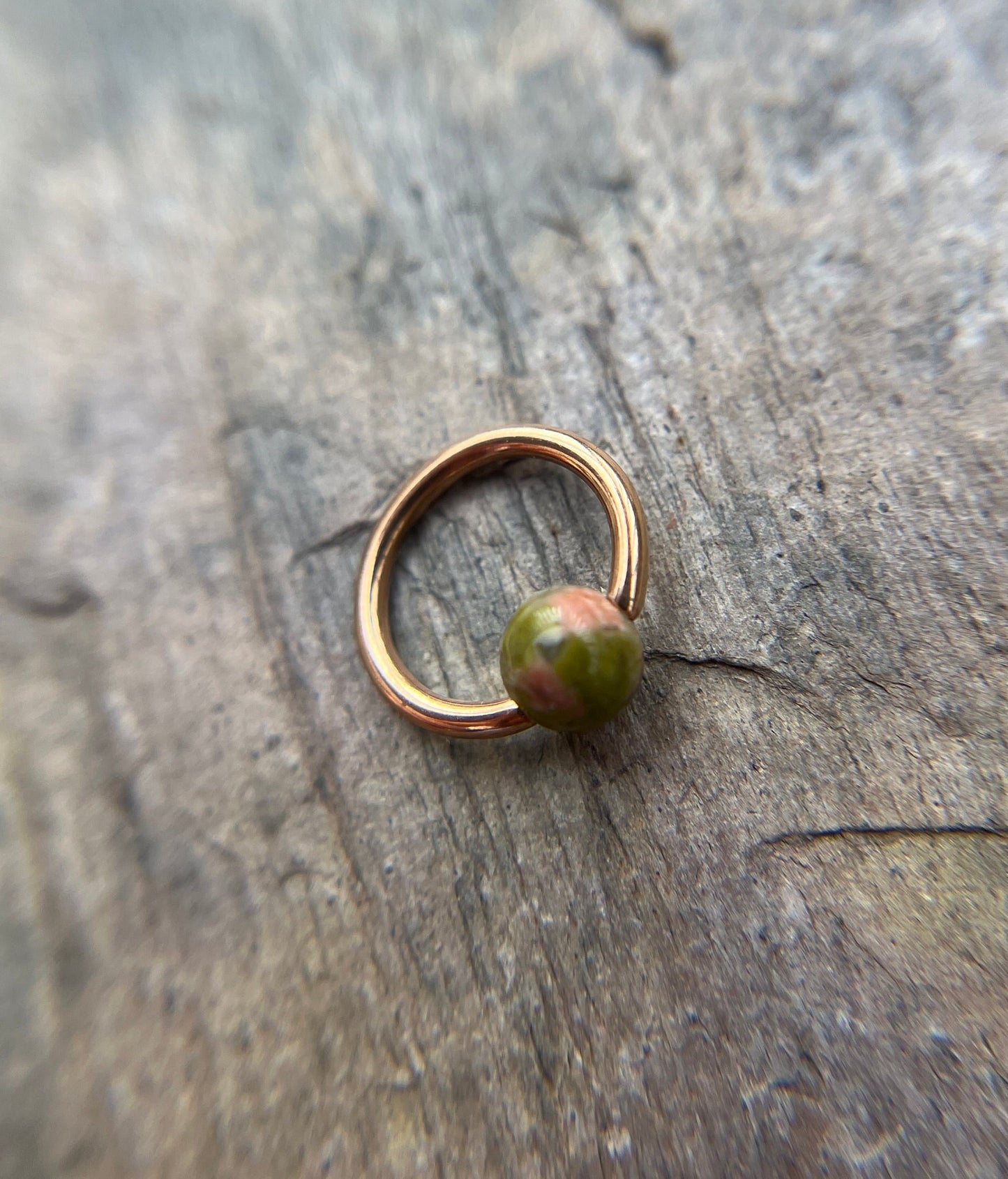 Natural Unakite Stone Bead Rose Gold Titanium Plated CBR Ring Hoop 16G (1.2mm) 14G (1.6mm) Nose Cartilage Septum Piercing 316L Steel