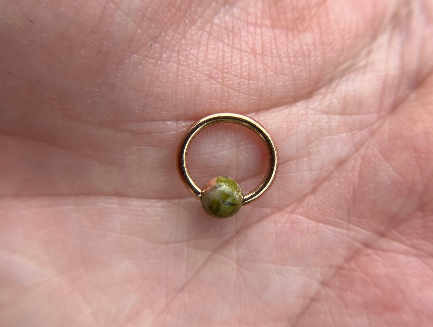 Natural Unakite Stone Bead Rose Gold Titanium Plated CBR Ring Hoop 16G (1.2mm) 14G (1.6mm) Nose Cartilage Septum Piercing 316L Steel