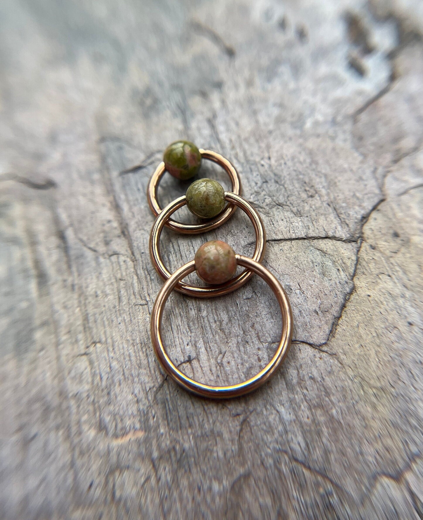 Natural Unakite Stone Bead Rose Gold Titanium Plated CBR Ring Hoop 16G (1.2mm) 14G (1.6mm) Nose Cartilage Septum Piercing 316L Steel