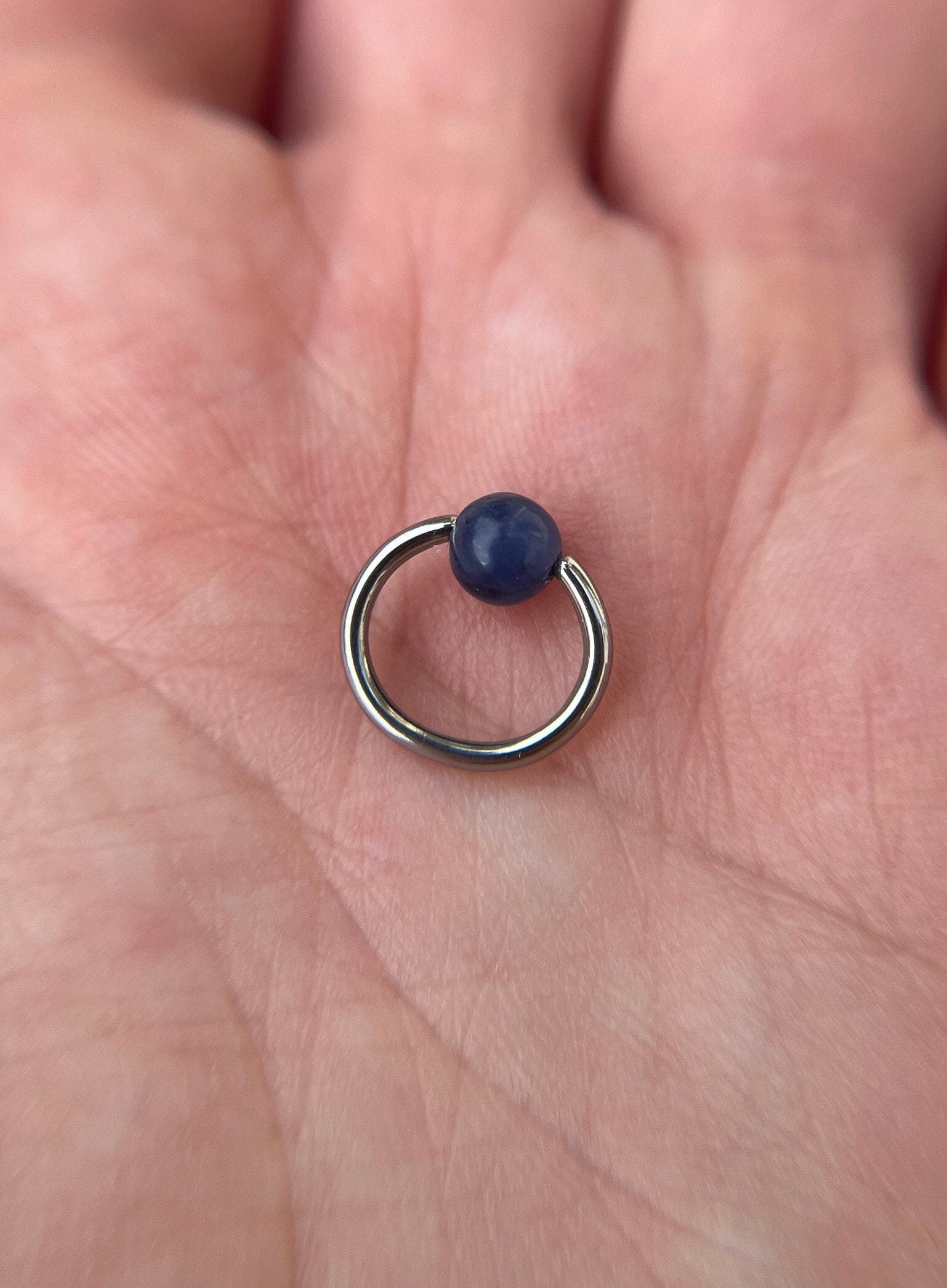 Pure Titanium T-23 Implant Grade Natural Blue Sodalite Stone Bead CBR Ring Hoop 16G (1.2mm) 14G (1.6mm) Nose Septum Helix Lip Piercing