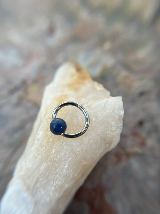 Natural Blue Sodalite Stone Bead Steel CBR Ring Hoop 16G (1.2mm) 14G (1.6mm) Nose Cartilage Septum Piercing 316L Surgical Hypoallergenic