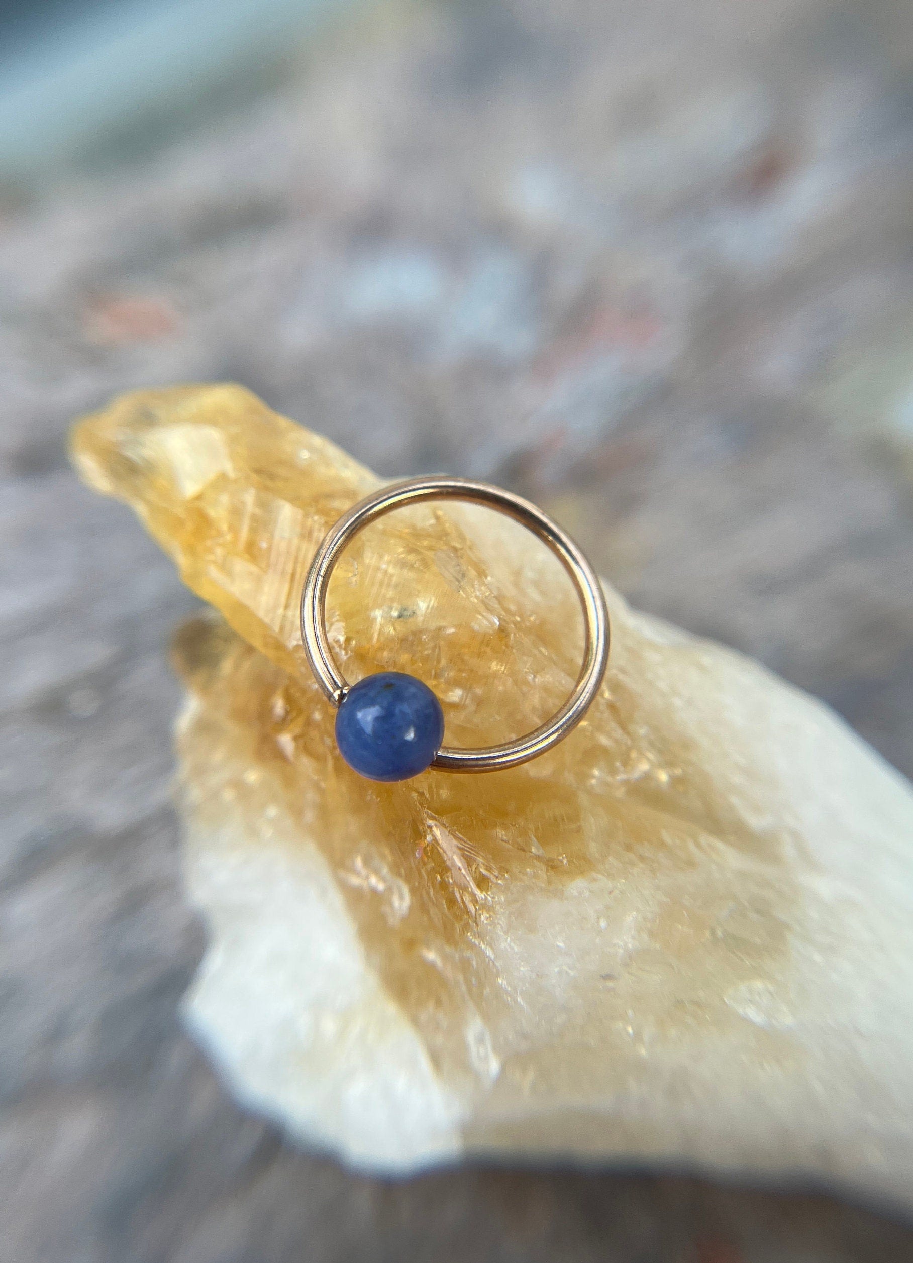 Natural Blue Sodalite Stone Bead Rose Gold Titanium Plated CBR Ring Hoop 16G (1.2mm) 14G (1.6mm) Nose Cartilage Septum Piercing Steel