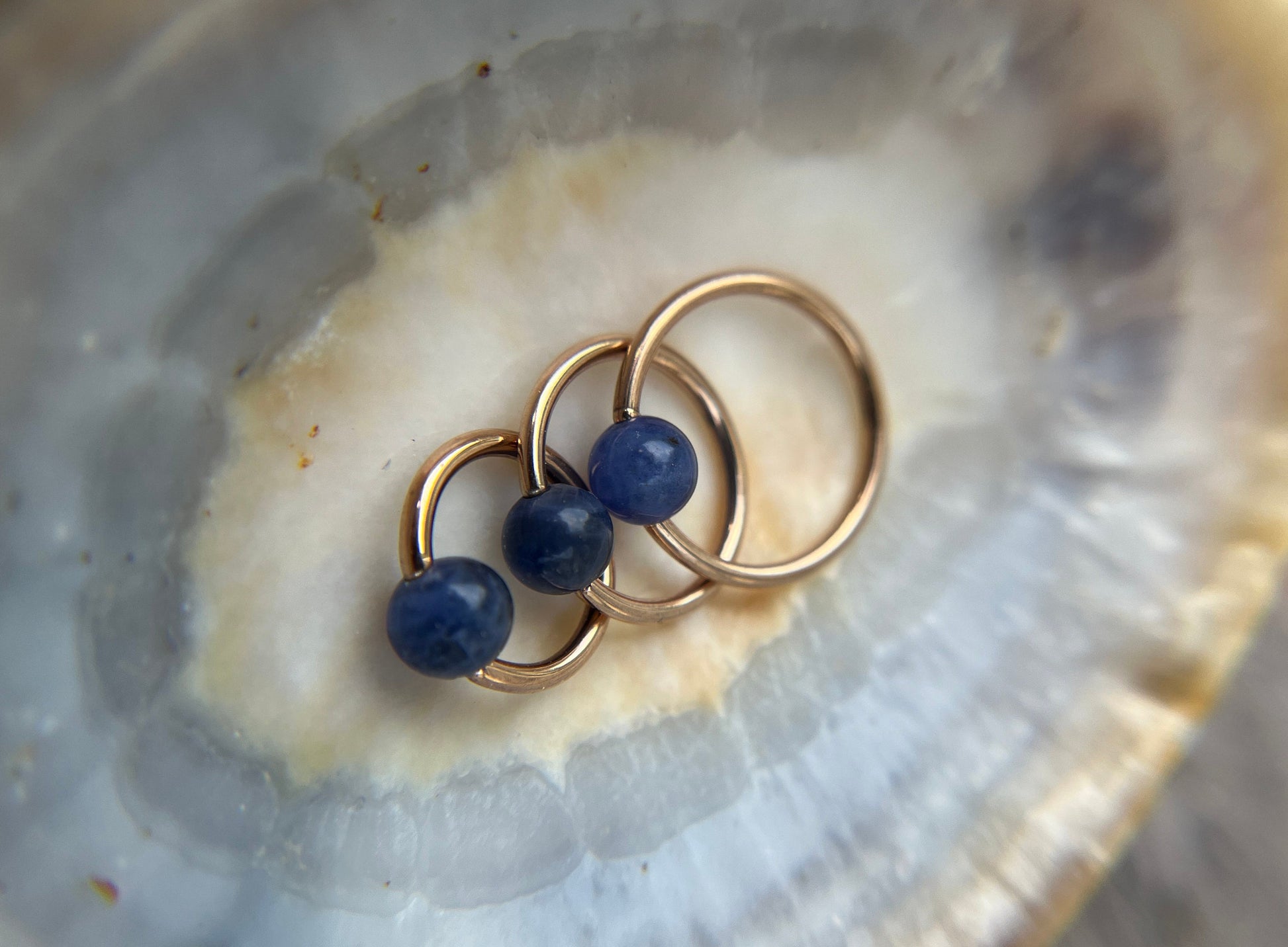 Natural Blue Sodalite Stone Bead Rose Gold Titanium Plated CBR Ring Hoop 16G (1.2mm) 14G (1.6mm) Nose Cartilage Septum Piercing Steel