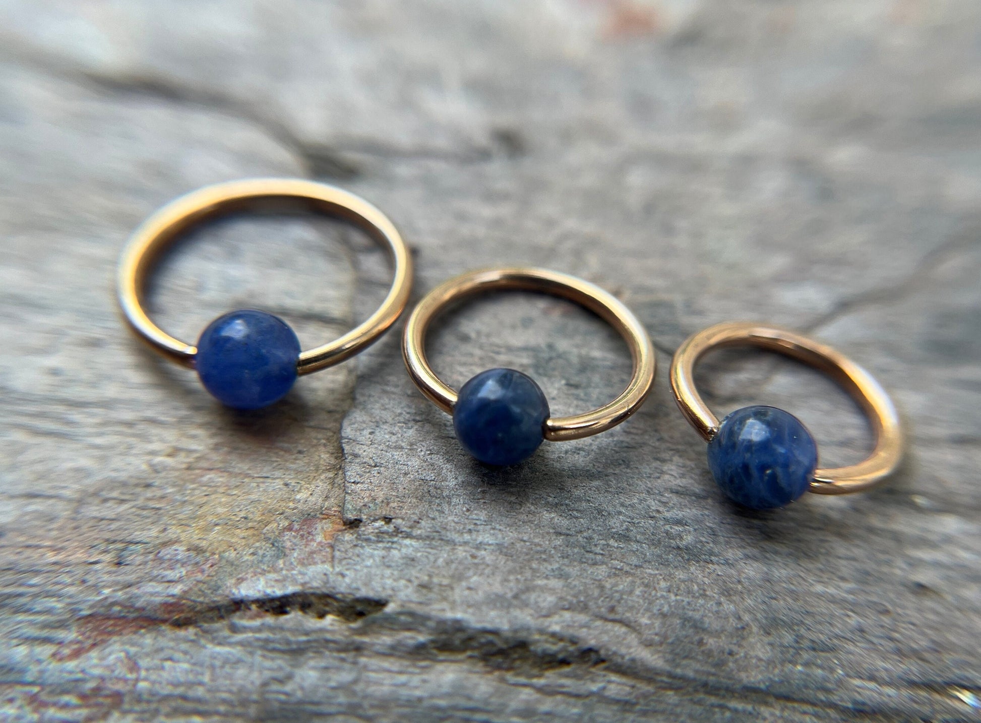 Natural Blue Sodalite Stone Bead Rose Gold Titanium Plated CBR Ring Hoop 16G (1.2mm) 14G (1.6mm) Nose Cartilage Septum Piercing Steel