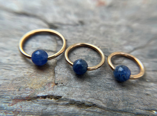 Natural Blue Sodalite Stone Bead Rose Gold Titanium Plated CBR Ring Hoop 16G (1.2mm) 14G (1.6mm) Nose Cartilage Septum Piercing Steel