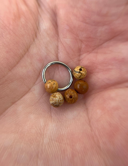 Natural Picture Jasper Stone Bead Steel CBR Ring Hoop 16G (1.2mm) 14G (1.6mm) Nose Cartilage Septum Piercing 316L Surgical Hypoallergenic