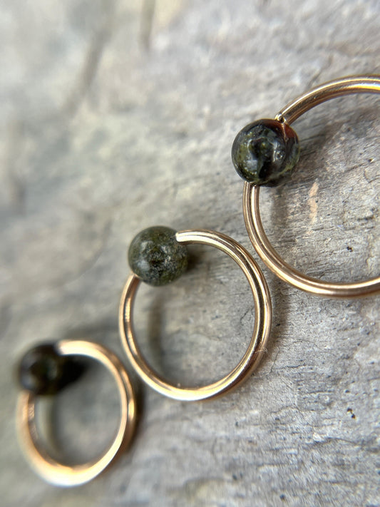 Natural Dragon's Blood Jasper Stone Bead Rose Gold Titanium Plated CBR Ring Hoop 16G (1.2mm) 14G (1.6mm) Nose Cartilage Septum Piercing