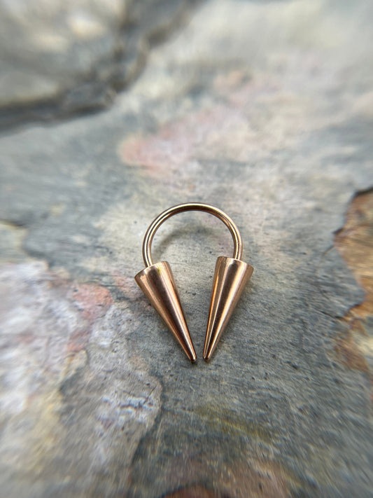 Rose Gold Titanium Ion Plated Extra Long Spikes 16G (1.2mm) Horseshoe Ring Septum Nose Cartilage Piercing Steel Spiked Punk Rock Piercings