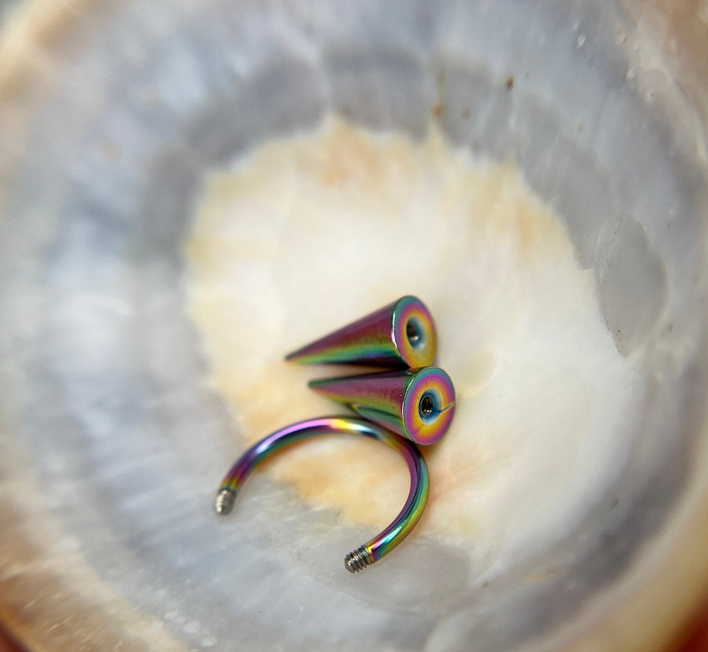 Rainbow Titanium Ion Plated Extra Long Spikes 16G (1.2mm) Horseshoe Ring Septum Nose Cartilage Piercing Steel Spiked Punk Rock Piercings