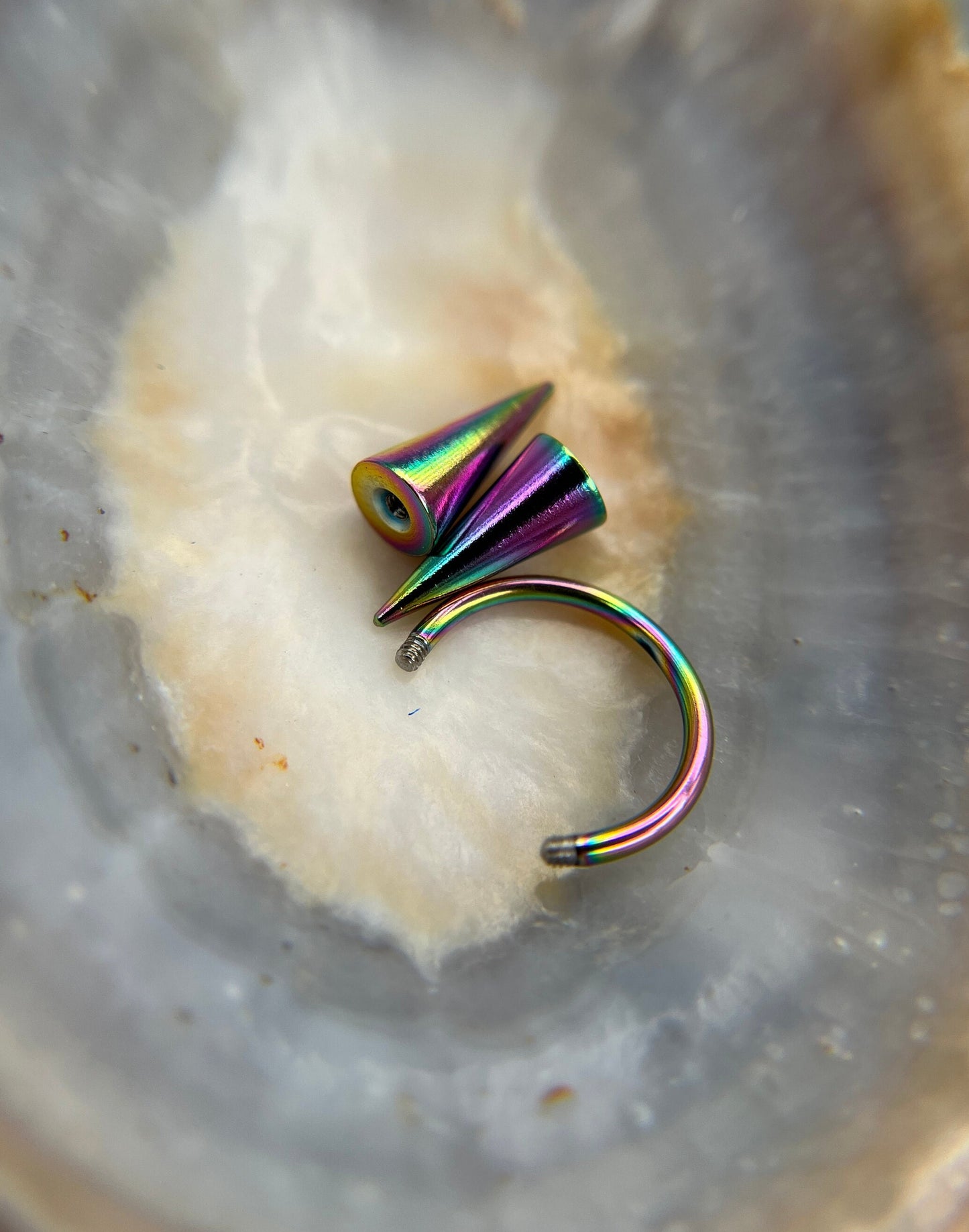 Rainbow Titanium Ion Plated Extra Long Spikes 16G (1.2mm) Horseshoe Ring Septum Nose Cartilage Piercing Steel Spiked Punk Rock Piercings