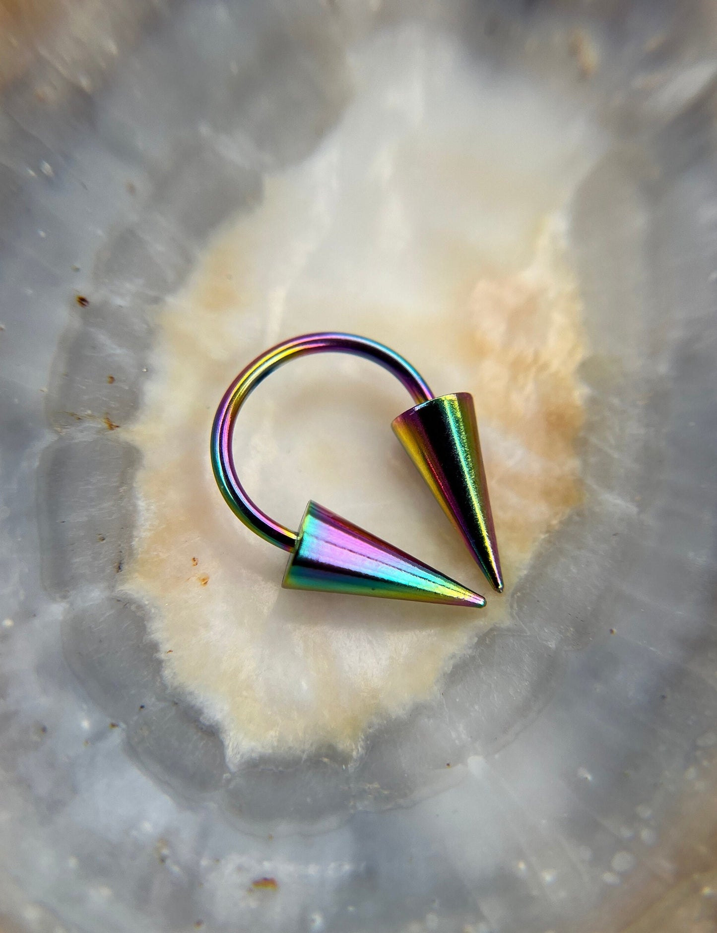 Rainbow Titanium Ion Plated Extra Long Spikes 16G (1.2mm) Horseshoe Ring Septum Nose Cartilage Piercing Steel Spiked Punk Rock Piercings