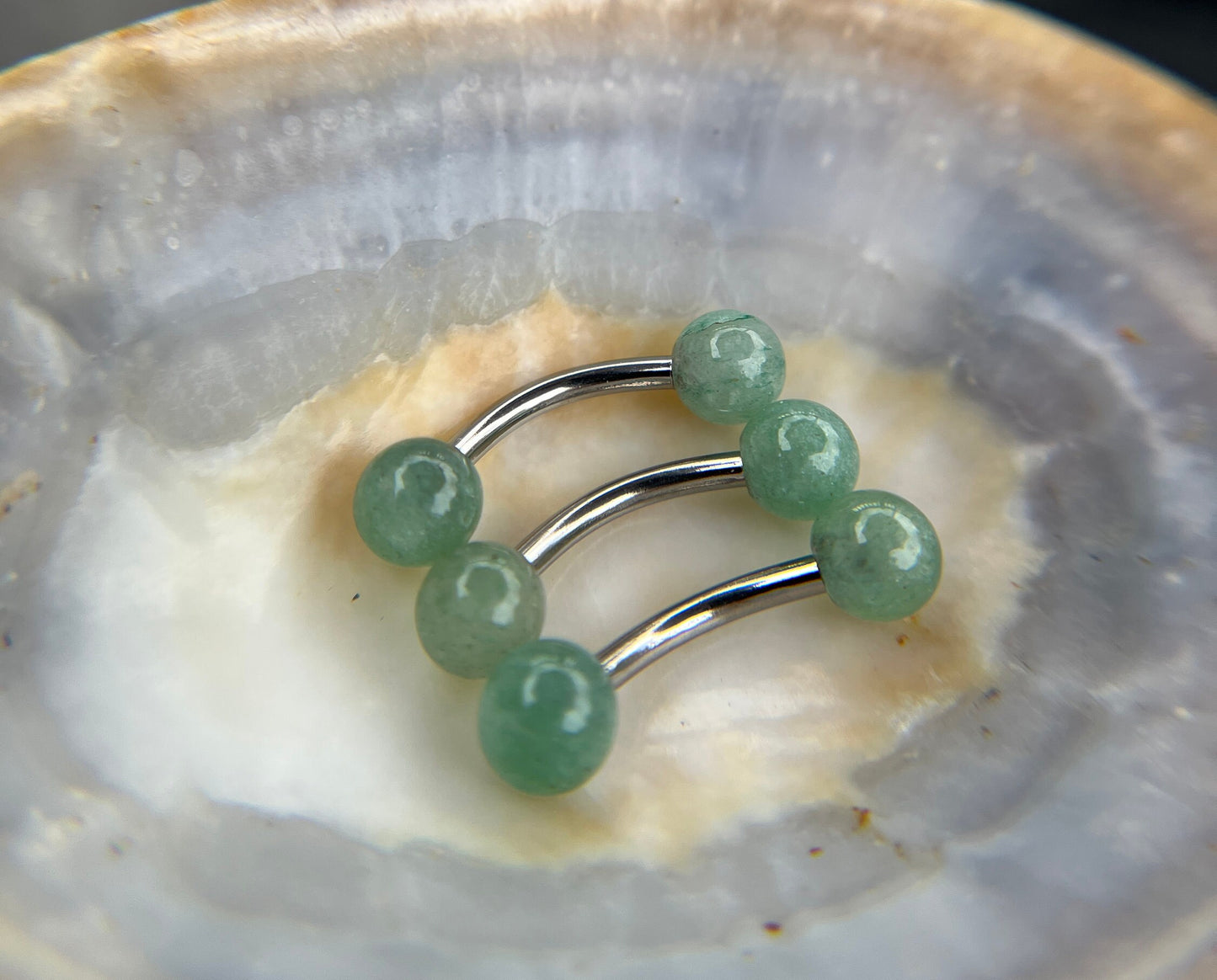 Petite Natural Green Aventurine Quartz Stone VCH Floating Belly Navel Ring Barbells 14G (1.6mm) Piercing 316L Surgical Steel Hypoallergenic