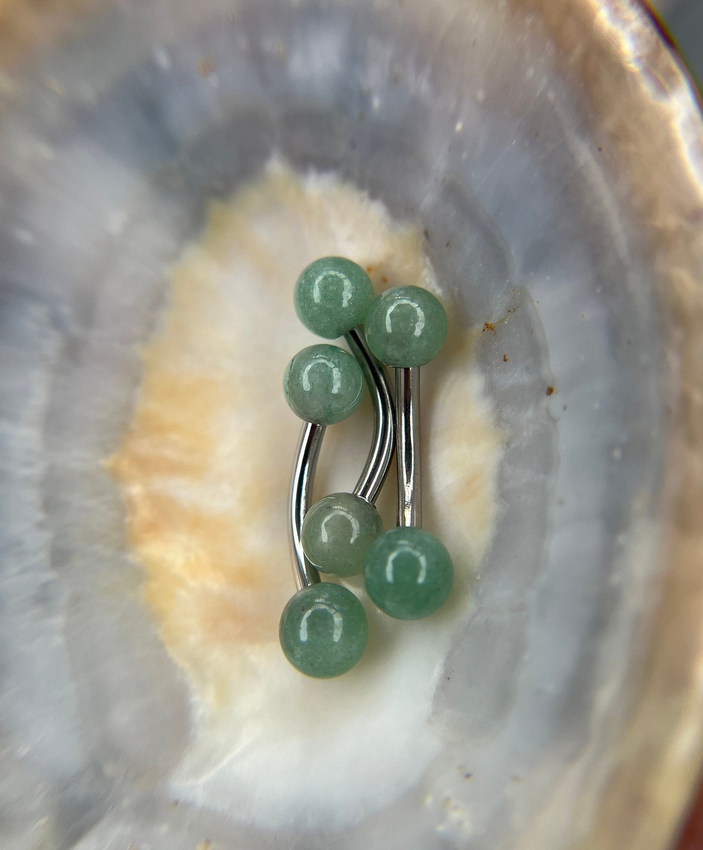 Petite Natural Green Aventurine Quartz Stone VCH Floating Belly Navel Ring Barbells 14G (1.6mm) Piercing 316L Surgical Steel Hypoallergenic