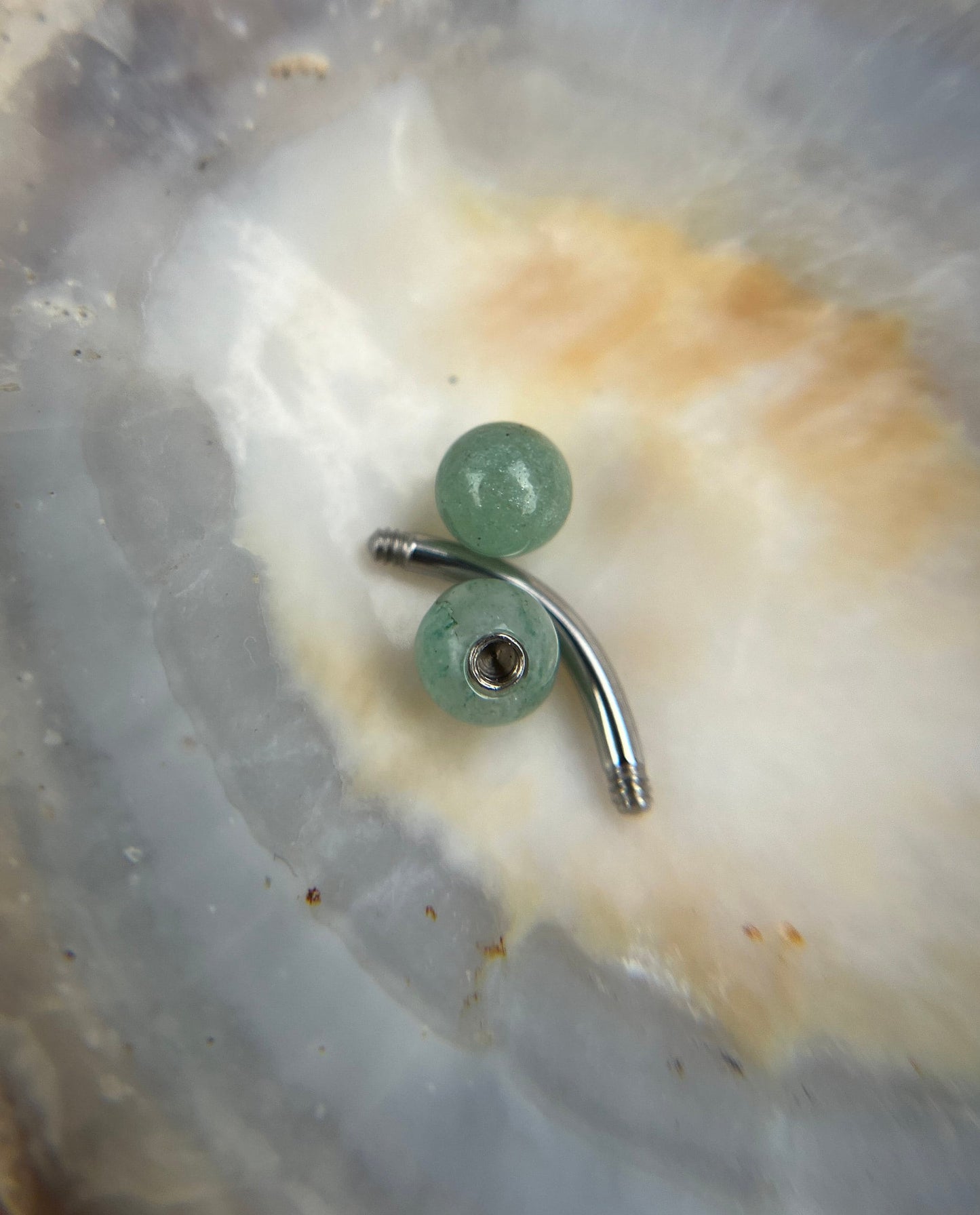 Petite Natural Green Aventurine Quartz Stone VCH Floating Belly Navel Ring Barbells 14G (1.6mm) Piercing 316L Surgical Steel Hypoallergenic