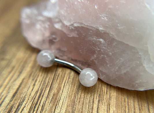 Petite Natural Pink Rose Quartz Stone VCH Floating Belly Navel Ring Barbells 14G (1.6mm) Piercing 316L Surgical Steel Hypoallergenic