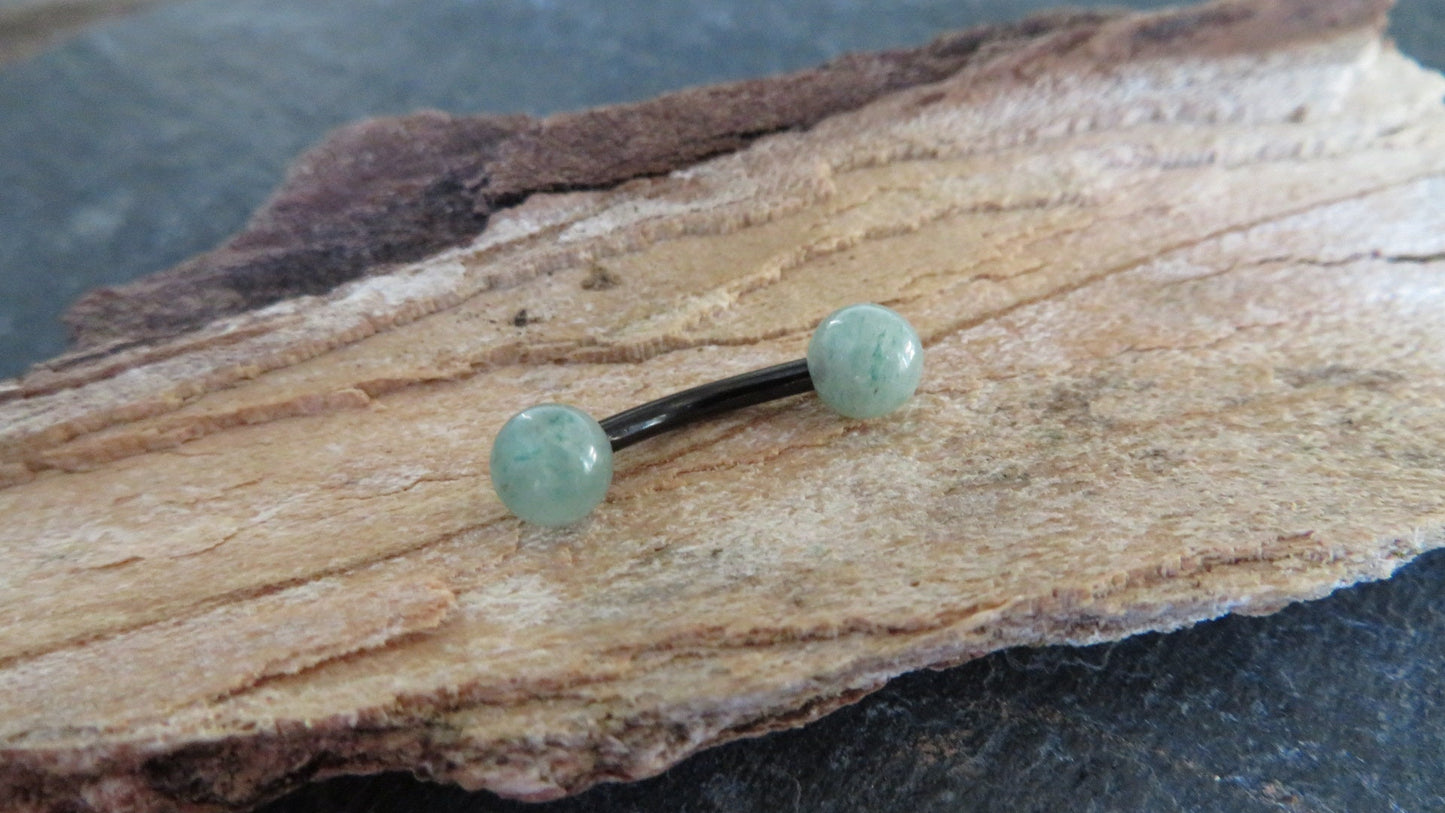 Pick Your Finish Titanium Ion Plated Floating Belly Ring Petite Natural Green Aventurine Stone Navel Piercing 14G (1.6mm) Curved Barbell