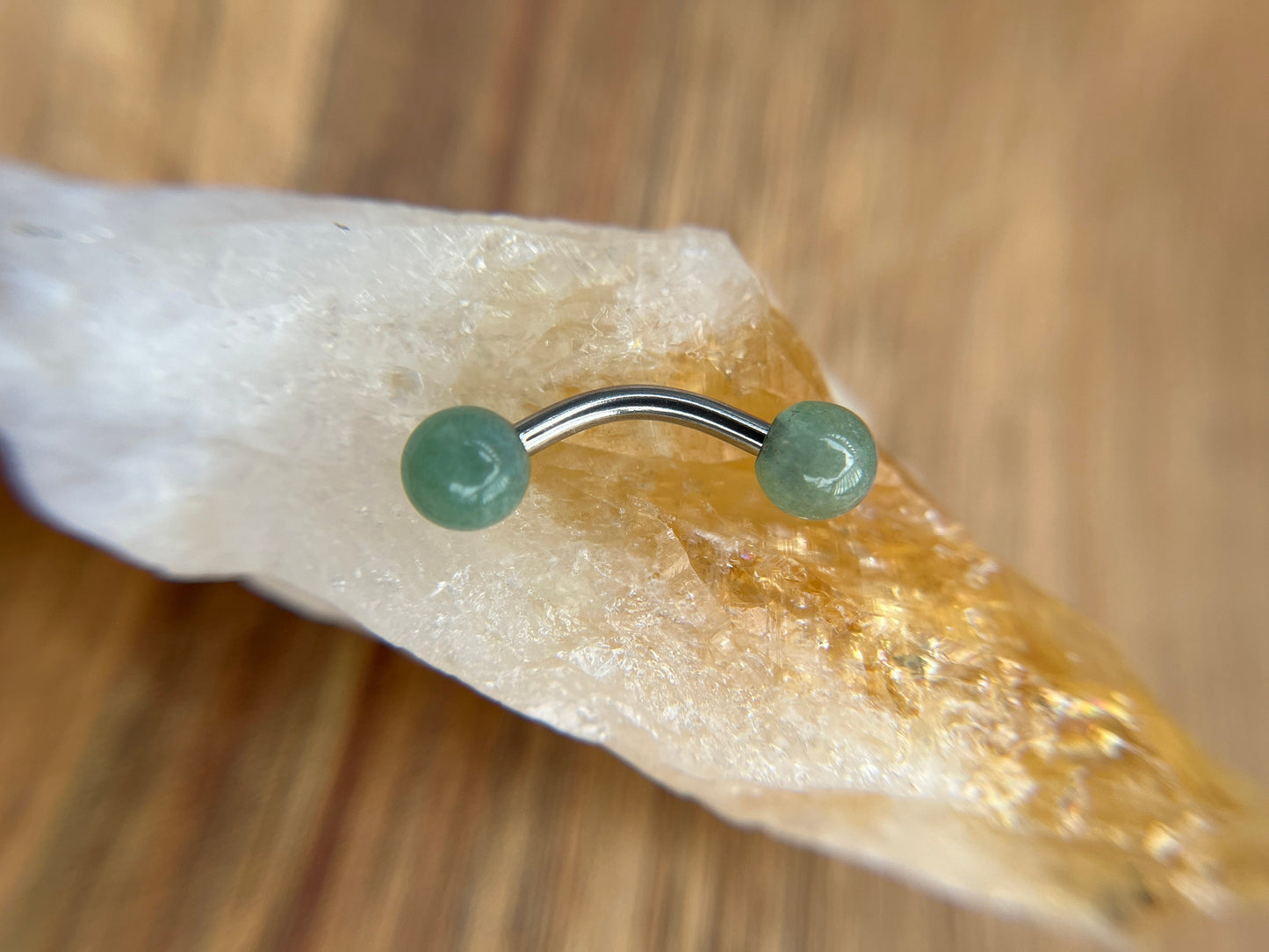 Pick Your Finish Titanium Ion Plated Floating Belly Ring Petite Natural Green Aventurine Stone Navel Piercing 14G (1.6mm) Curved Barbell