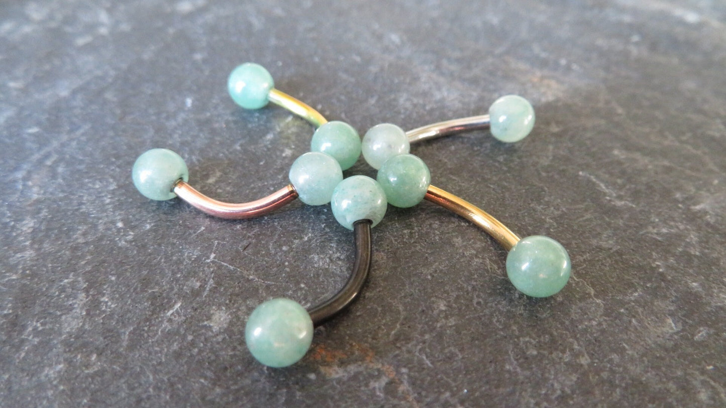 Pick Your Finish Titanium Ion Plated Floating Belly Ring Petite Natural Green Aventurine Stone Navel Piercing 14G (1.6mm) Curved Barbell