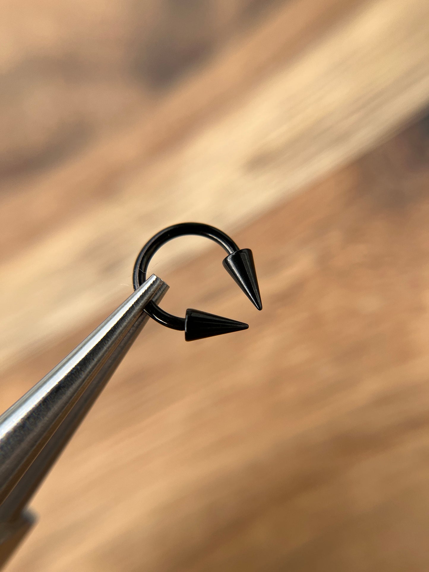 Black Titanium Plated Petite Long Spikes Horseshoe Ring 16G (1.2mm) Septum Cartilage Daith Nose Piercing Spiked Custom Sizes