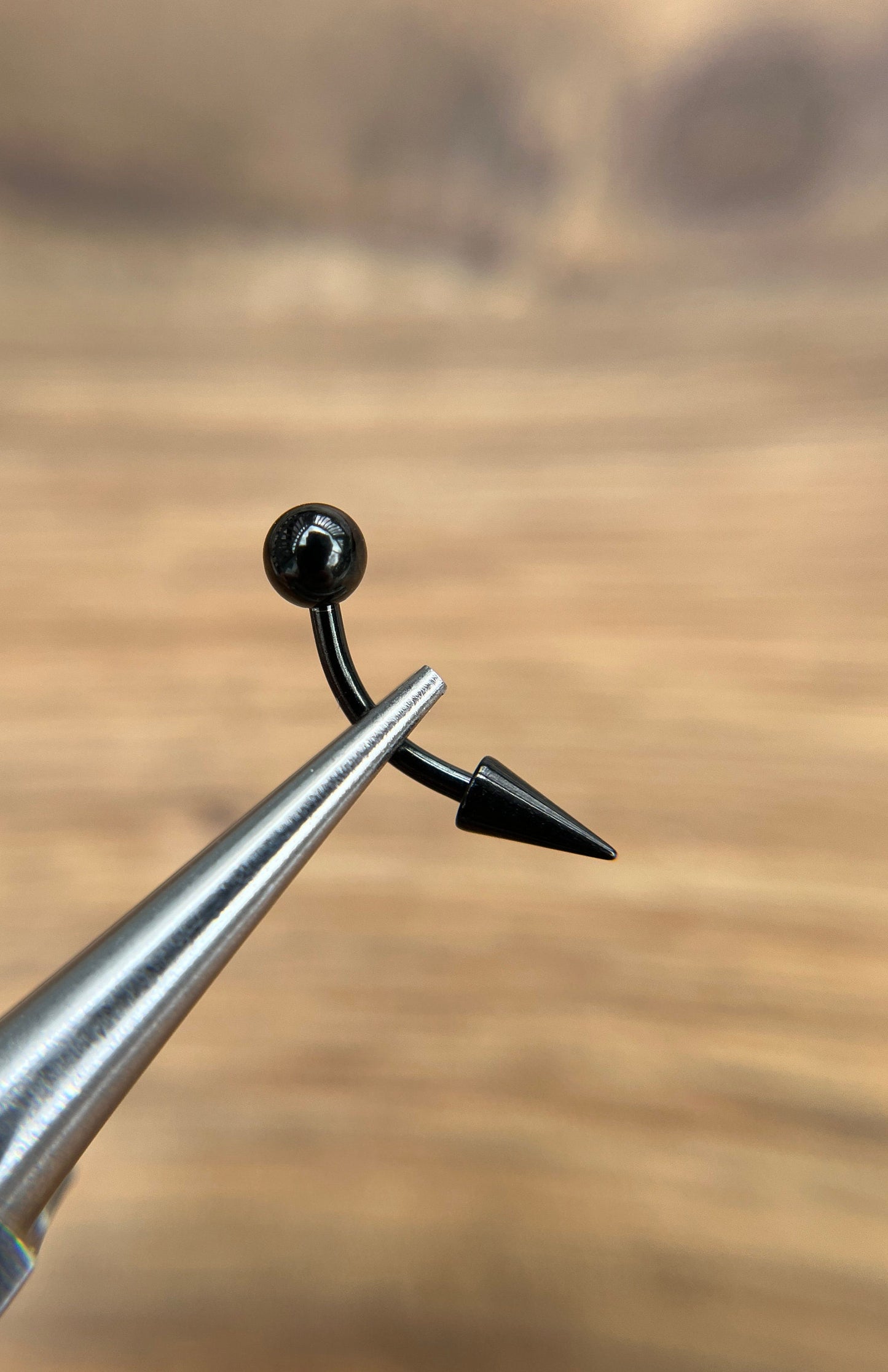 Pick Your Spike Length Single Black Titanium Plated Vertical Lip Curved Barbell Spiked 16G (1.2mm) Eyebrow Rook Barbell Piercing Curve