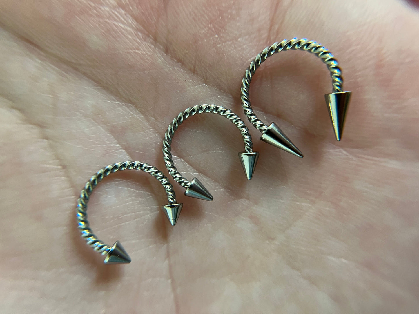 Petite Twisted Braided Horseshoe Ring Long Spikes 16G (1.2mm) Hypoallergenic Septum Piercing Small Snug Diameter Spiked 316L Surgical Steel