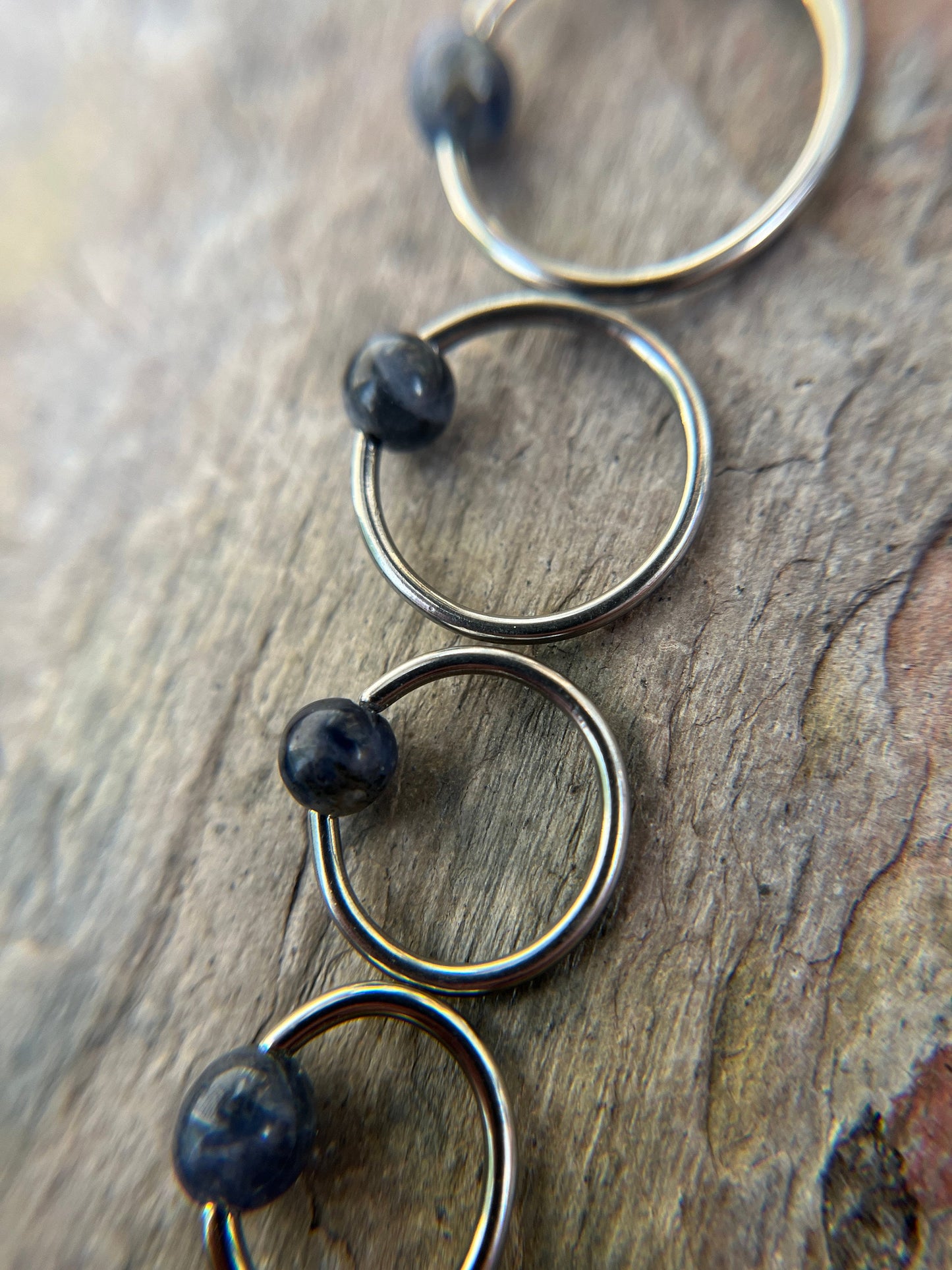 Pure Titanium T-23 Implant Grade Natural Blue Sodalite Stone Bead CBR Ring Hoop 16G (1.2mm) 14G (1.6mm) Nose Septum Helix Lip Piercing